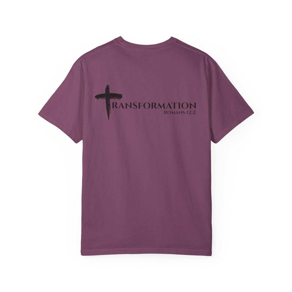 Transformation Cross T-Shirt — Christian Faith Scripture Tee (Romans 12:2)