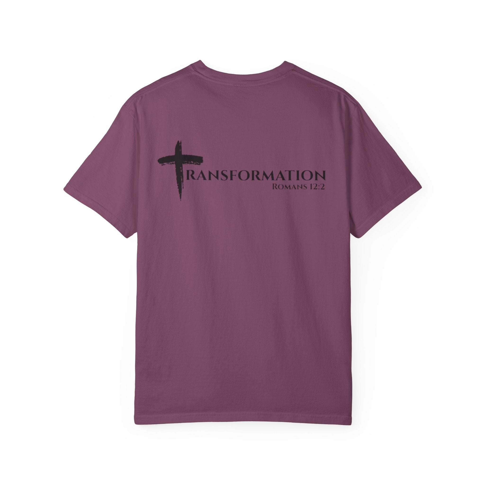 Transformation Cross T-Shirt — Christian Faith Scripture Tee (Romans 12:2)