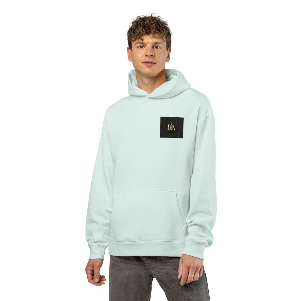 Relaxed Hoodie with Tiny Mountain Patch – Minimal Cozy Outdoor Graphic Hoodie