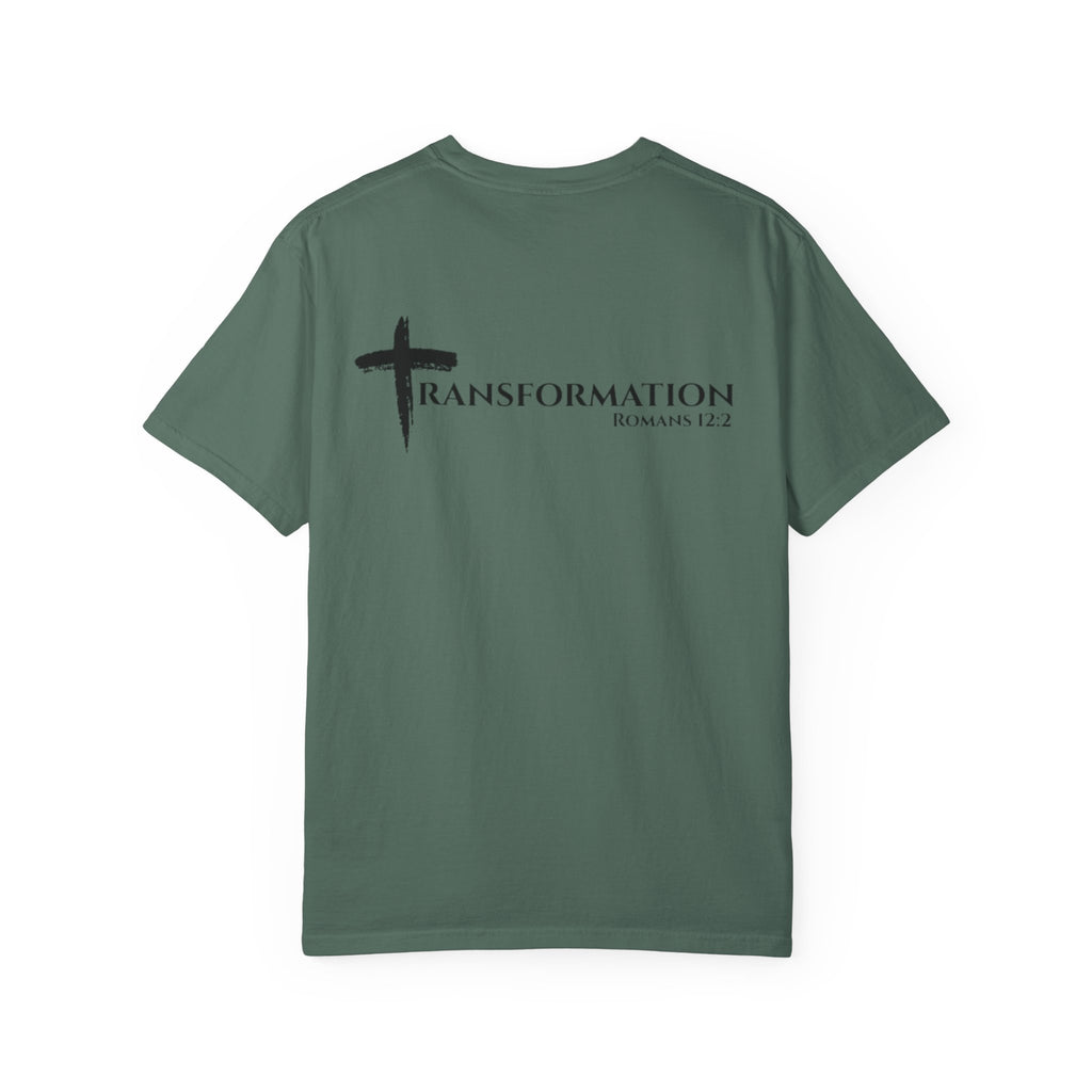Transformation Cross T-Shirt — Christian Faith Scripture Tee (Romans 12:2)