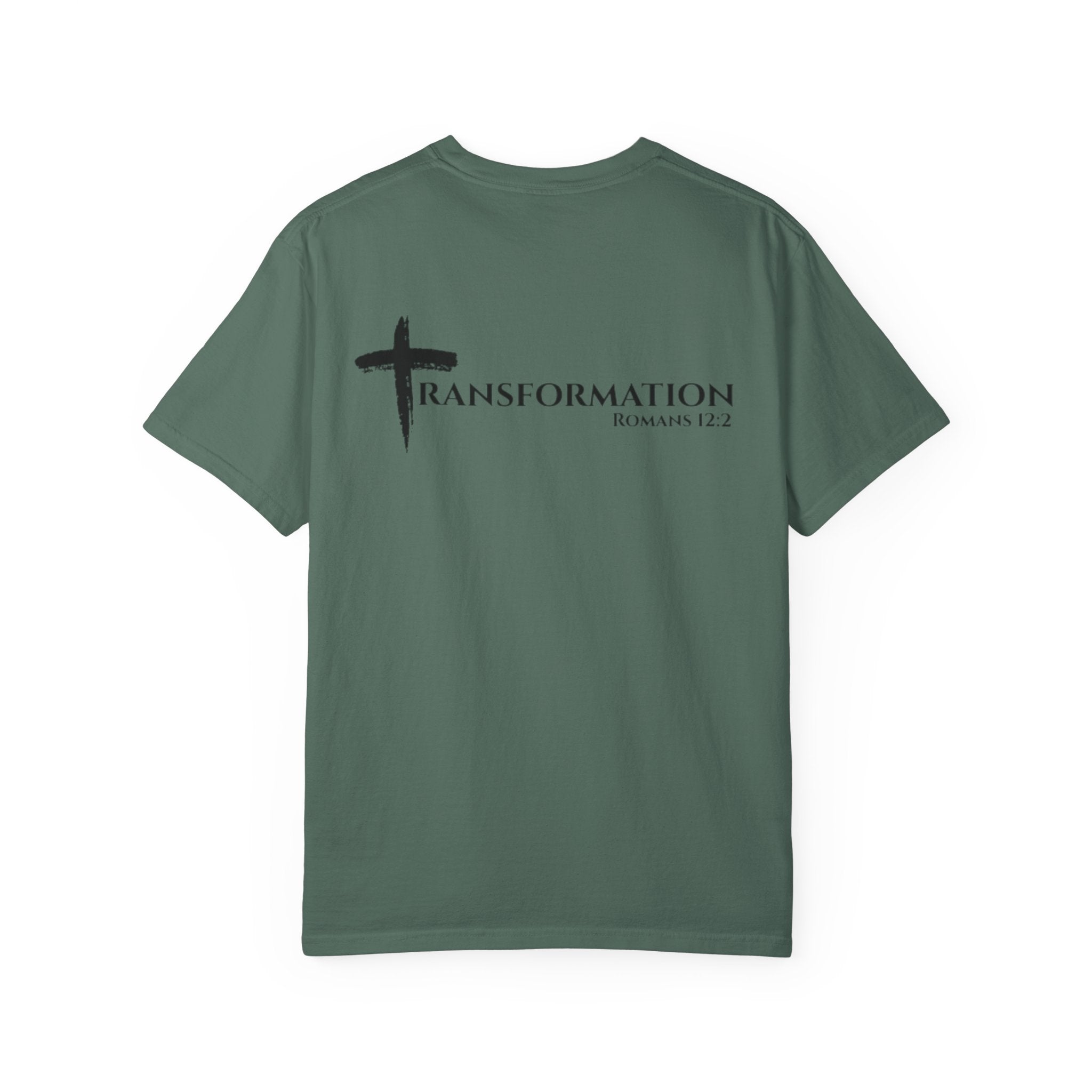 Transformation Cross T-Shirt — Christian Faith Scripture Tee (Romans 12:2)