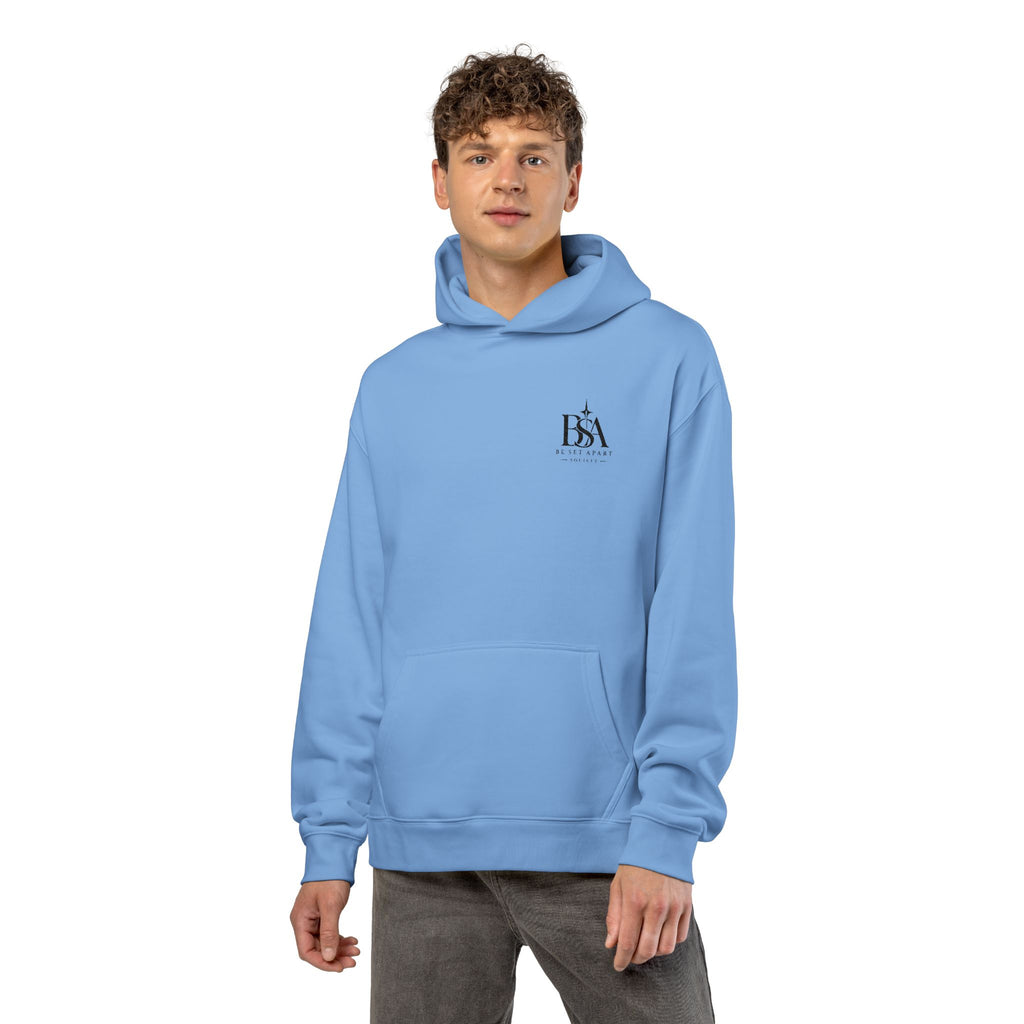 Relaxed Hoodie with Tiny Mountain Patch – Minimal Cozy Outdoor Graphic Hoodie