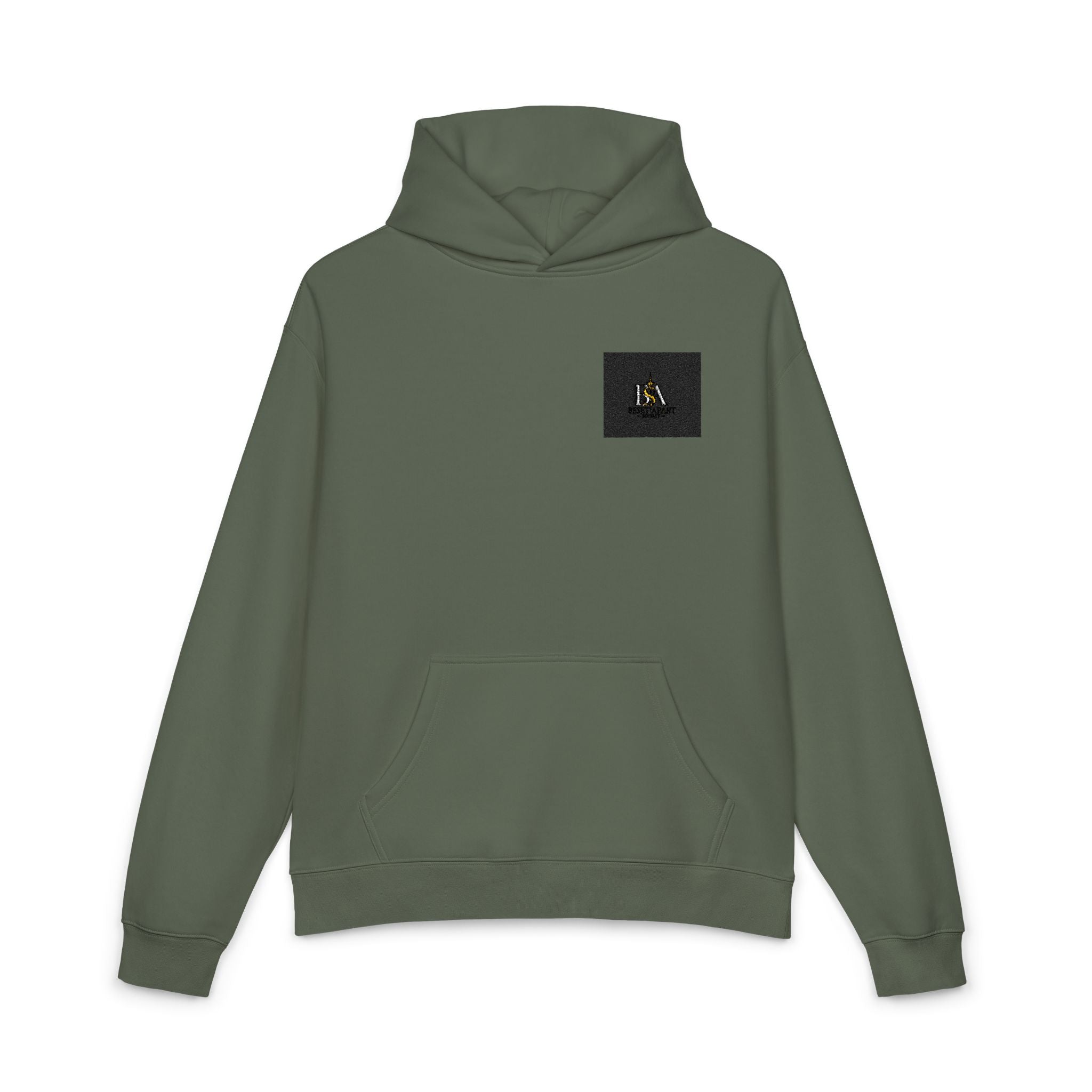 Relaxed Hoodie with Tiny Mountain Patch – Minimal Cozy Outdoor Graphic Hoodie