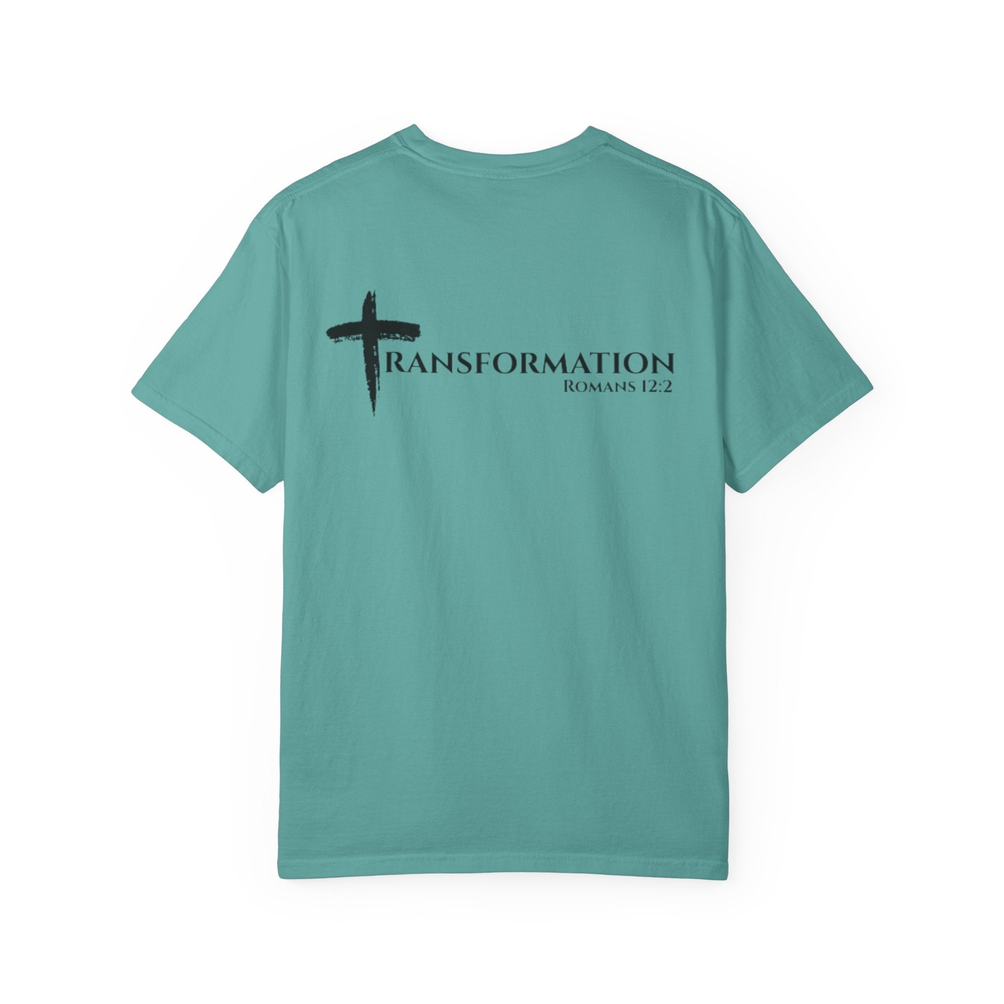 Transformation Cross T-Shirt — Christian Faith Scripture Tee (Romans 12:2)