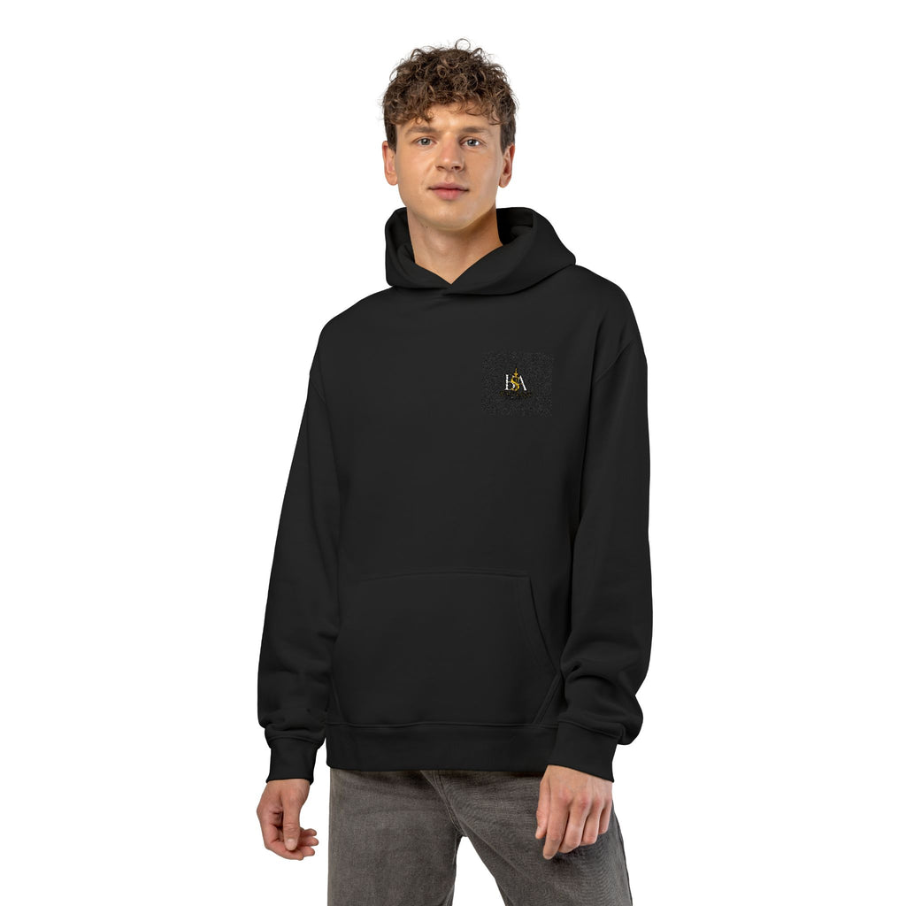 Relaxed Hoodie with Tiny Mountain Patch – Minimal Cozy Outdoor Graphic Hoodie