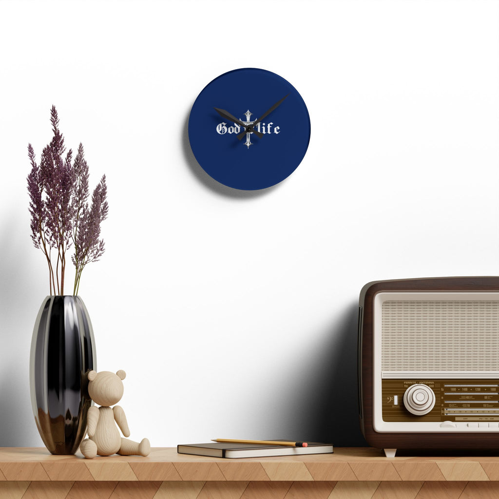 God Is Life Acrylic Wall Clock — Religious Cross Wall Clock for Christian Home Décor