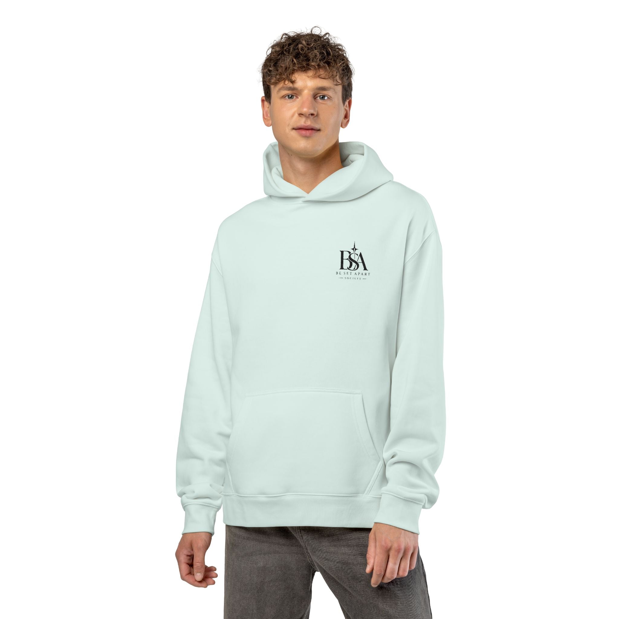 Relaxed Hoodie with Tiny Mountain Patch – Minimal Cozy Outdoor Graphic Hoodie
