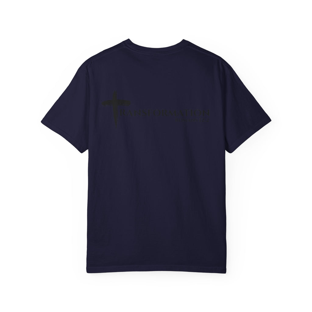 Transformation Cross T-Shirt — Christian Faith Scripture Tee (Romans 12:2)