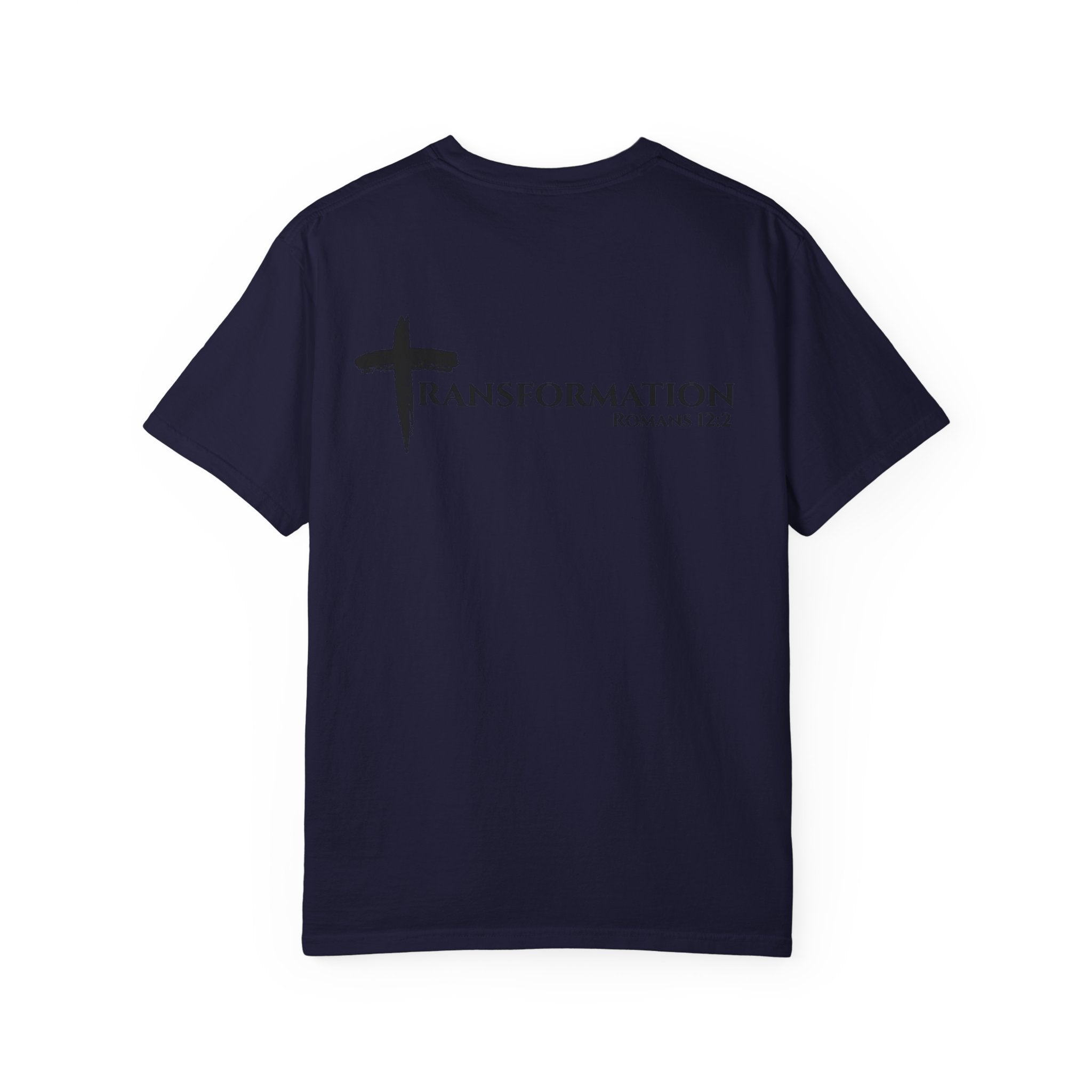 Transformation Cross T-Shirt — Christian Faith Scripture Tee (Romans 12:2)