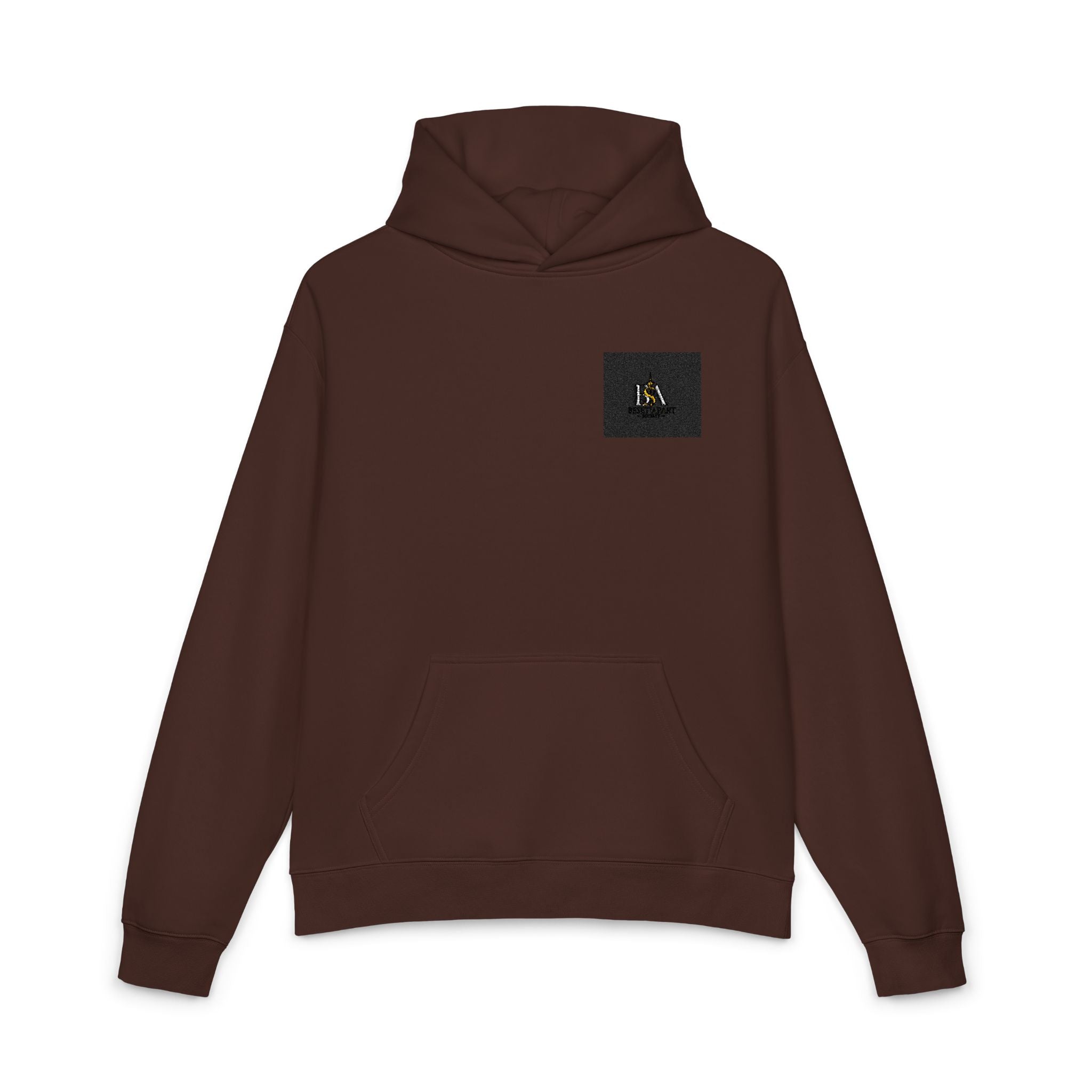 Relaxed Hoodie with Tiny Mountain Patch – Minimal Cozy Outdoor Graphic Hoodie