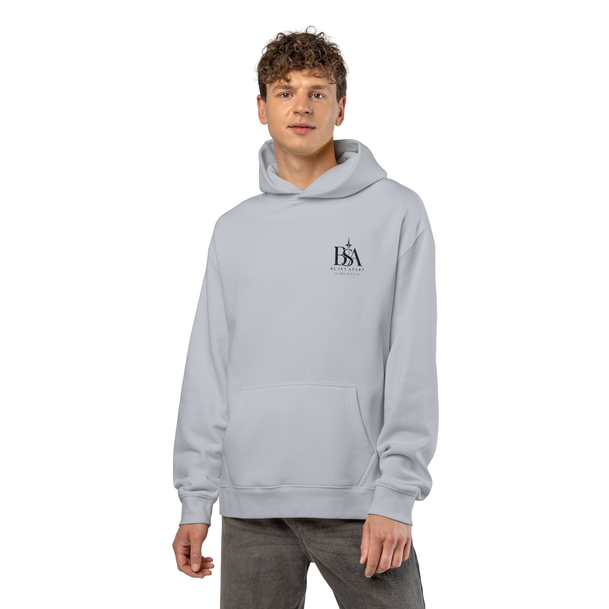 Relaxed Hoodie with Tiny Mountain Patch – Minimal Cozy Outdoor Graphic Hoodie