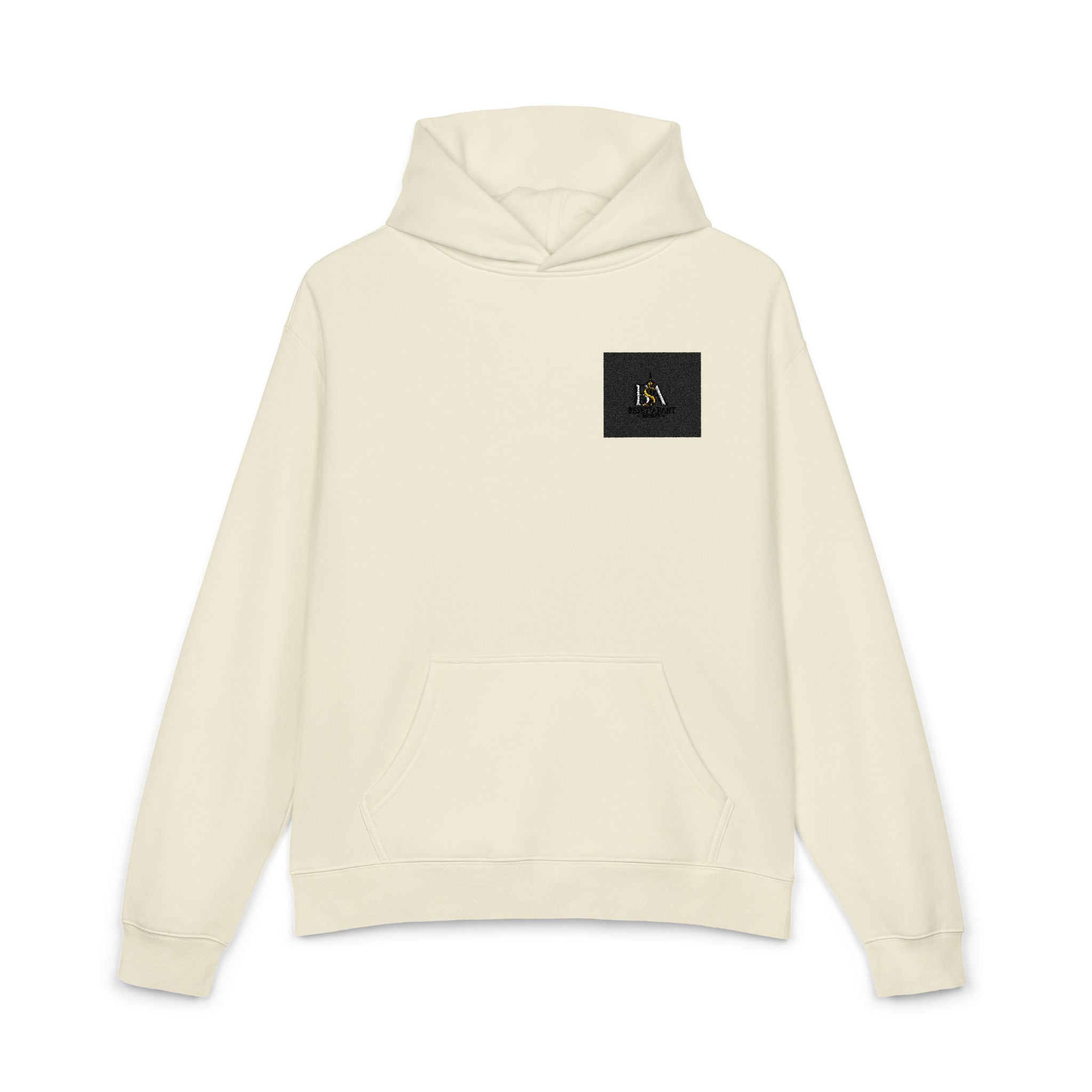 Relaxed Hoodie with Tiny Mountain Patch – Minimal Cozy Outdoor Graphic Hoodie