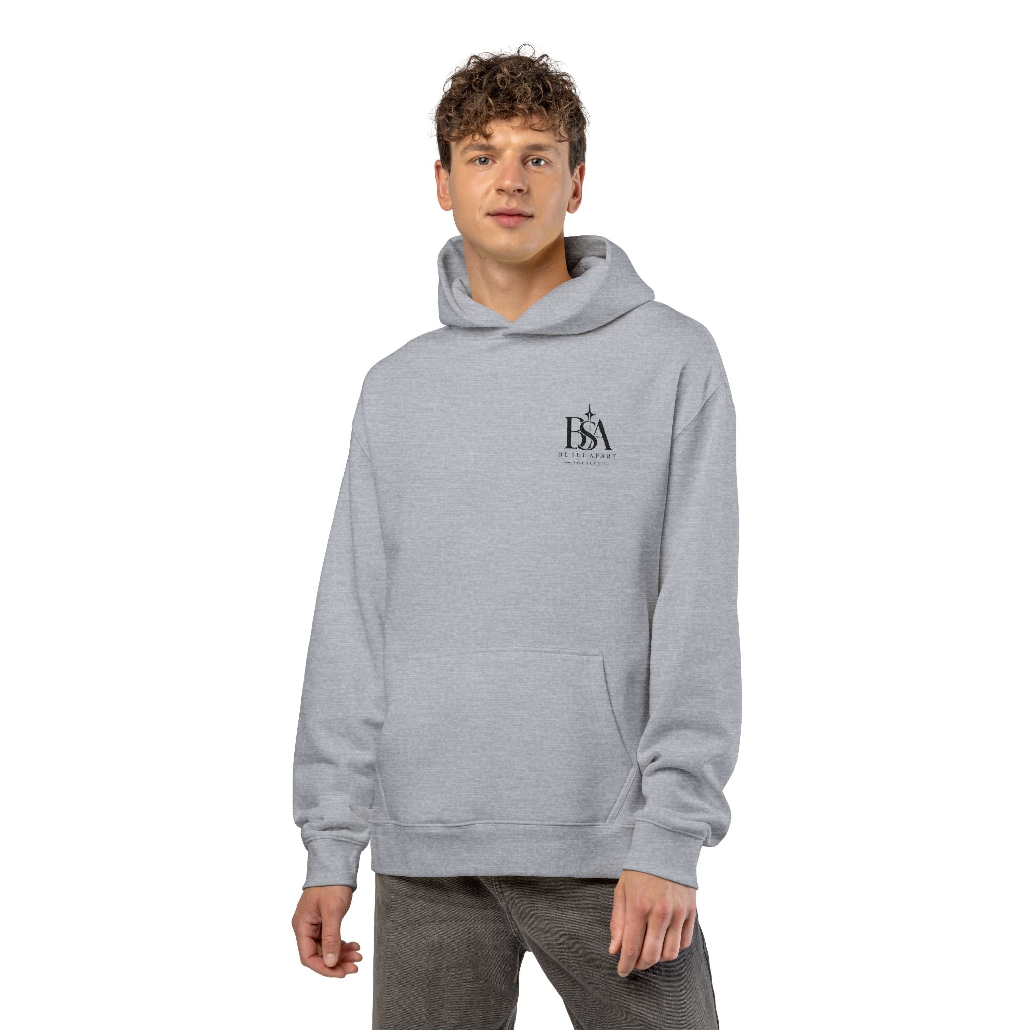 Relaxed Hoodie with Tiny Mountain Patch – Minimal Cozy Outdoor Graphic Hoodie