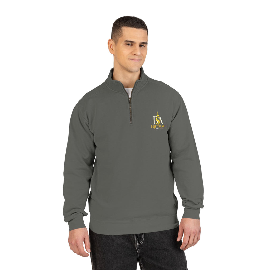 Quarter-Zip Sweatshirt — Rustic Faith 'Trust' Design with Crosses (Embroidered Chest Logo)