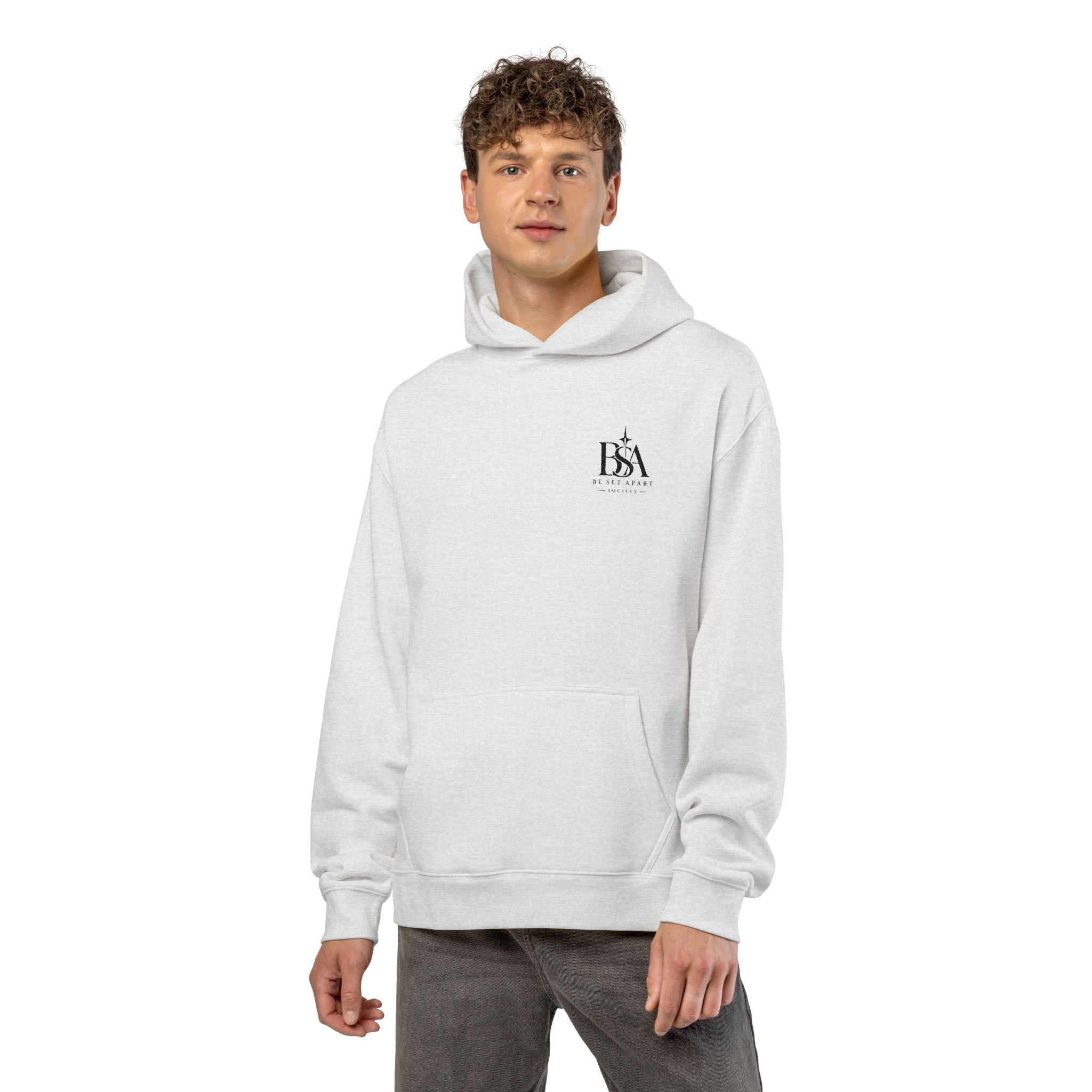 Relaxed Hoodie with Tiny Mountain Patch – Minimal Cozy Outdoor Graphic Hoodie