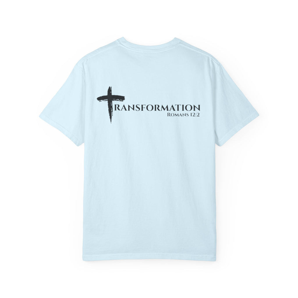 Transformation Cross T-Shirt — Christian Faith Scripture Tee (Romans 12:2)