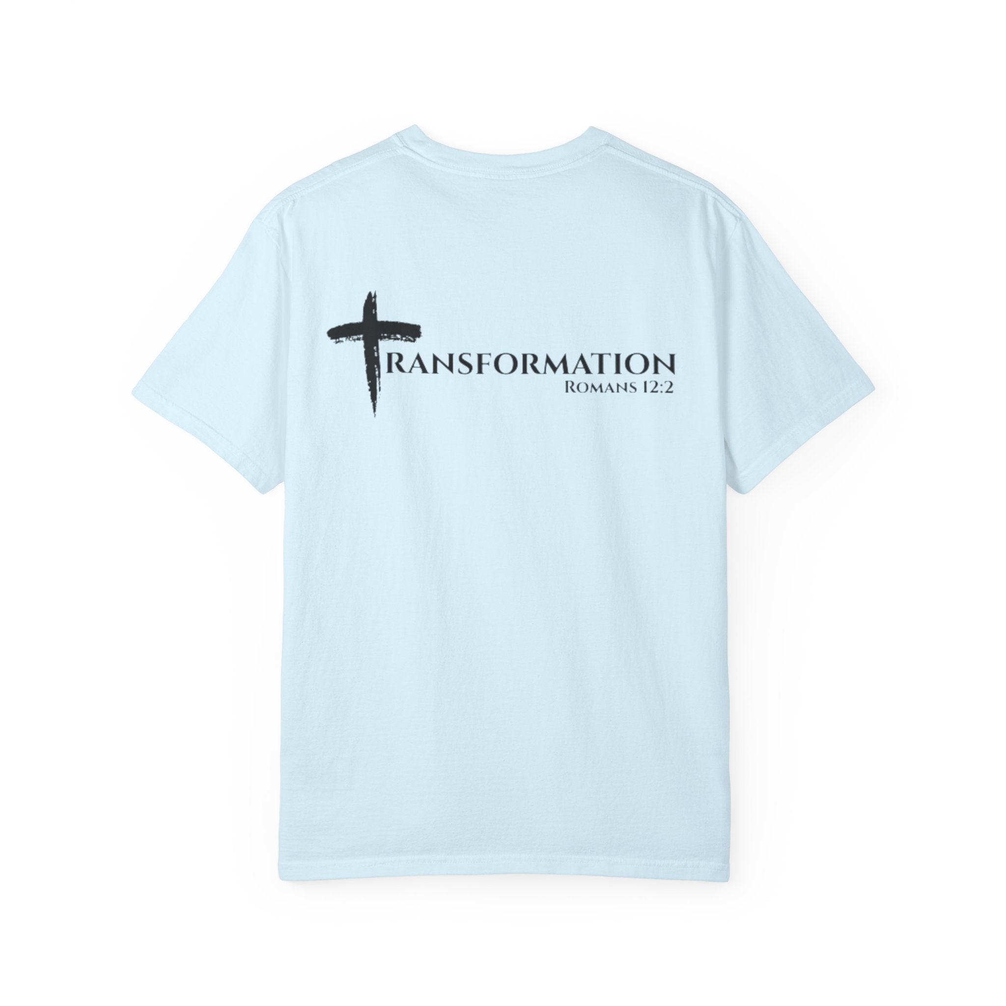 Transformation Cross T-Shirt — Christian Faith Scripture Tee (Romans 12:2)