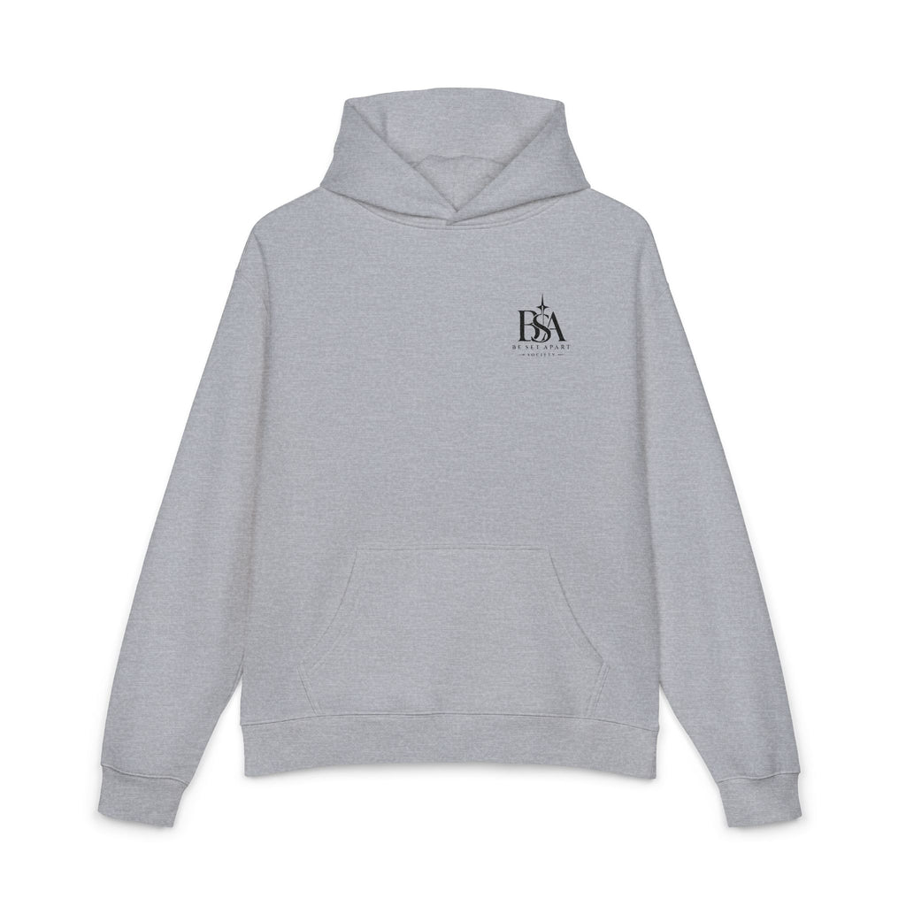 Relaxed Hoodie with Tiny Mountain Patch – Minimal Cozy Outdoor Graphic Hoodie