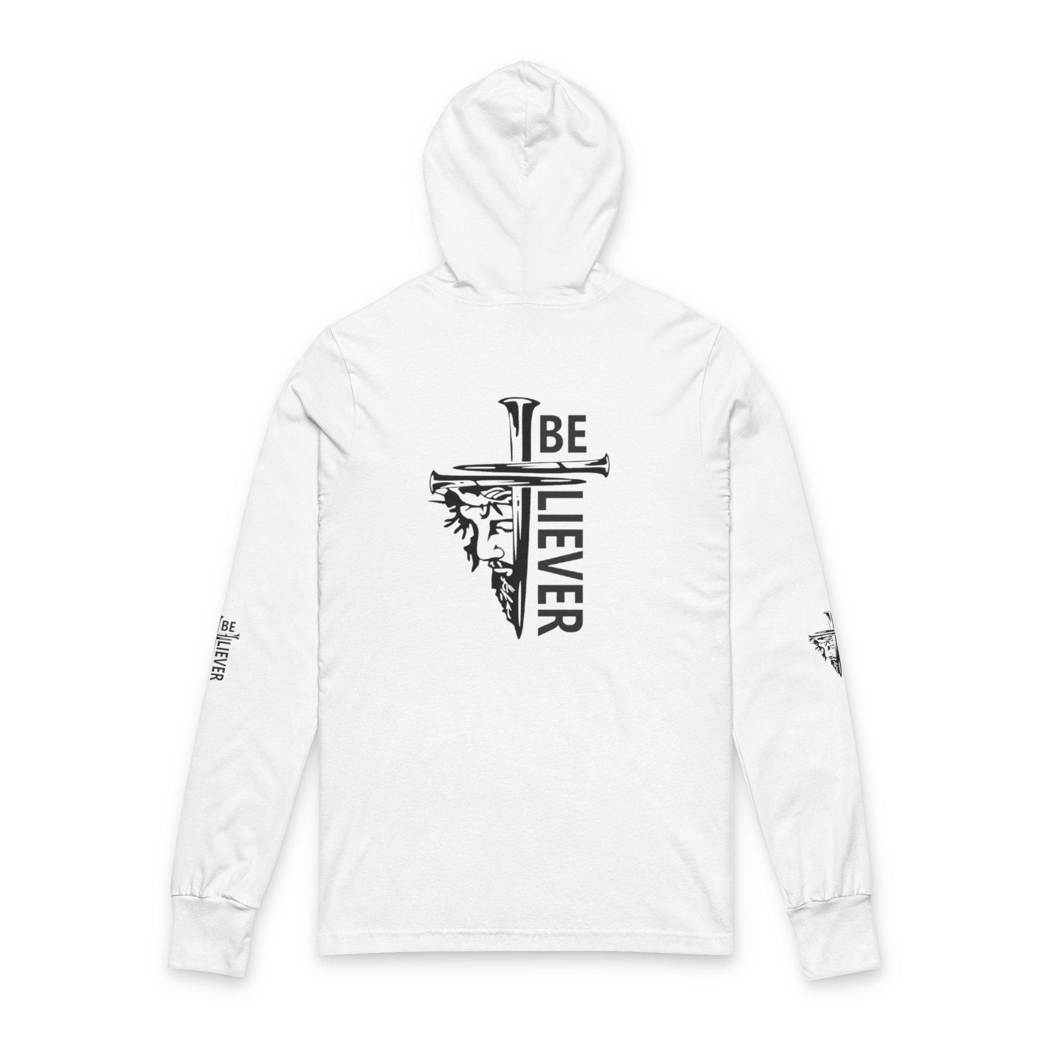 Faith Over Fear Hooded Long Sleeve Tee — "Believer" Back Graphic