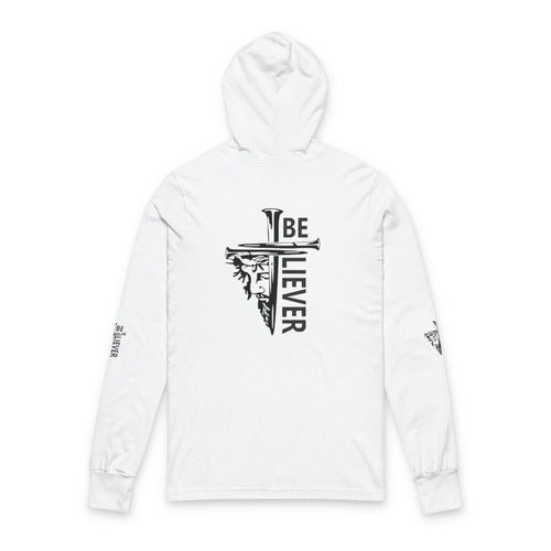Faith Over Fear Hooded Long Sleeve Tee — "Believer" Back Graphic