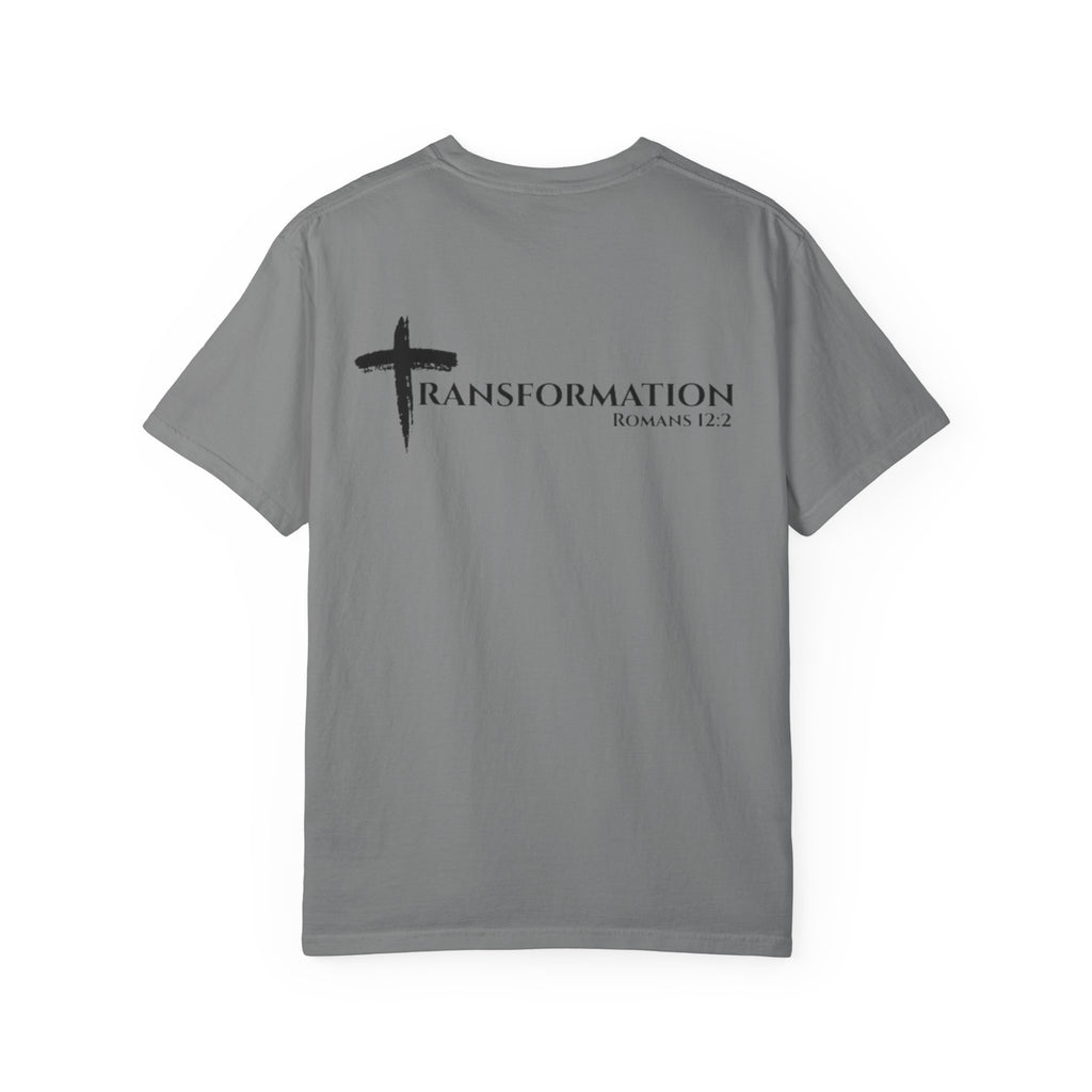 Transformation Cross T-Shirt — Christian Faith Scripture Tee (Romans 12:2)