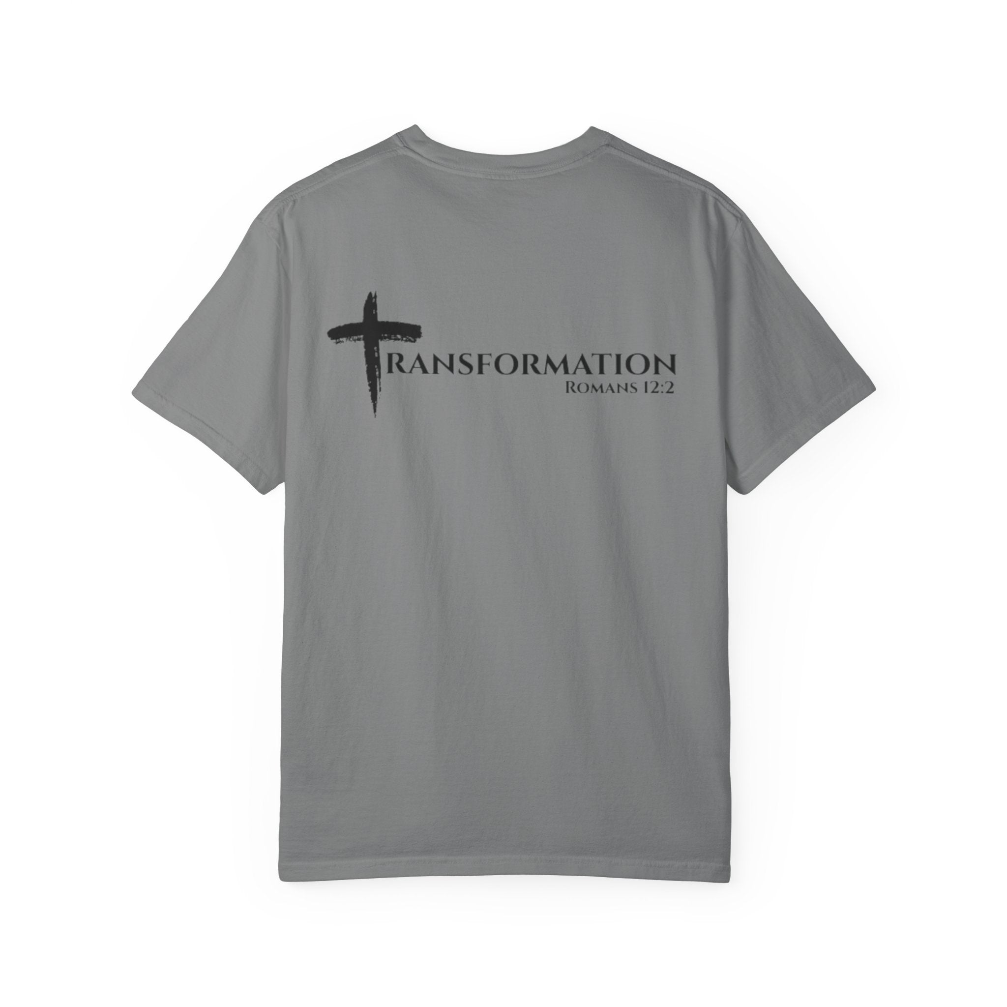 Transformation Cross T-Shirt — Christian Faith Scripture Tee (Romans 12:2)