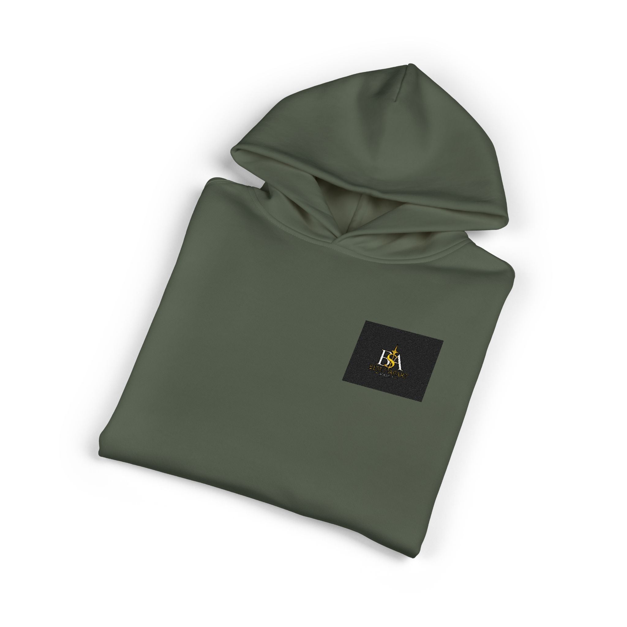 Relaxed Hoodie with Tiny Mountain Patch – Minimal Cozy Outdoor Graphic Hoodie