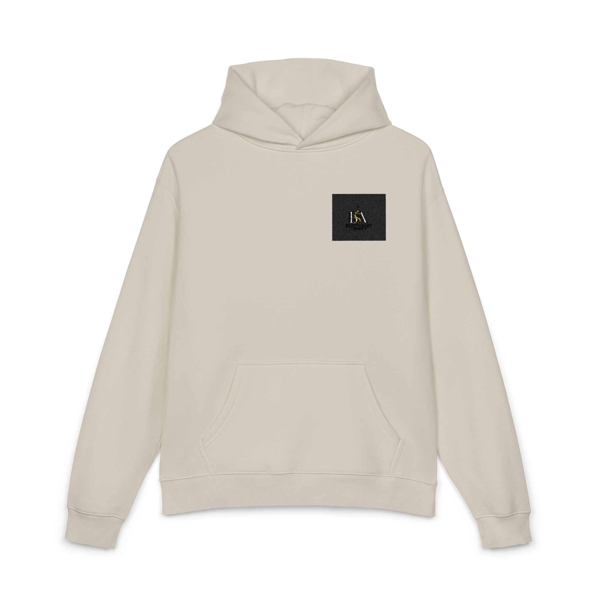 Relaxed Hoodie with Tiny Mountain Patch – Minimal Cozy Outdoor Graphic Hoodie