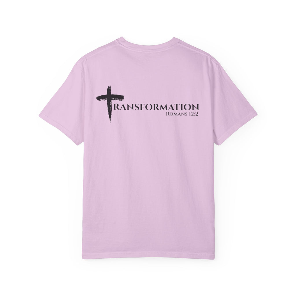 Transformation Cross T-Shirt — Christian Faith Scripture Tee (Romans 12:2)