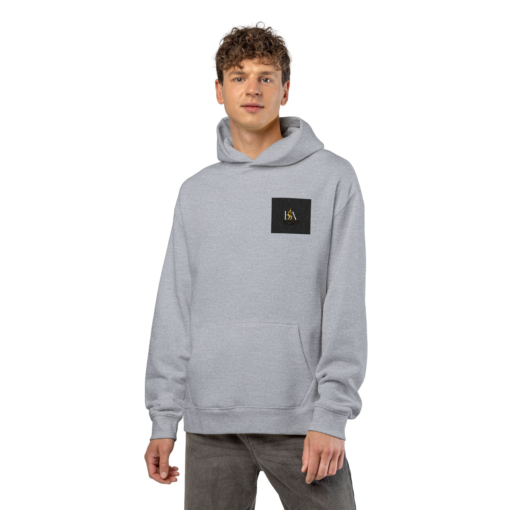 Relaxed Hoodie with Tiny Mountain Patch – Minimal Cozy Outdoor Graphic Hoodie