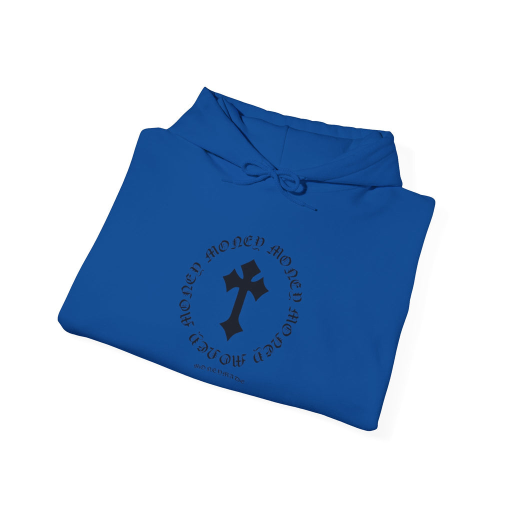 Jesus Cross Hoodie — Vintage Collegiate Faith Sweatshirt (Back: JESUS, Front Cross)