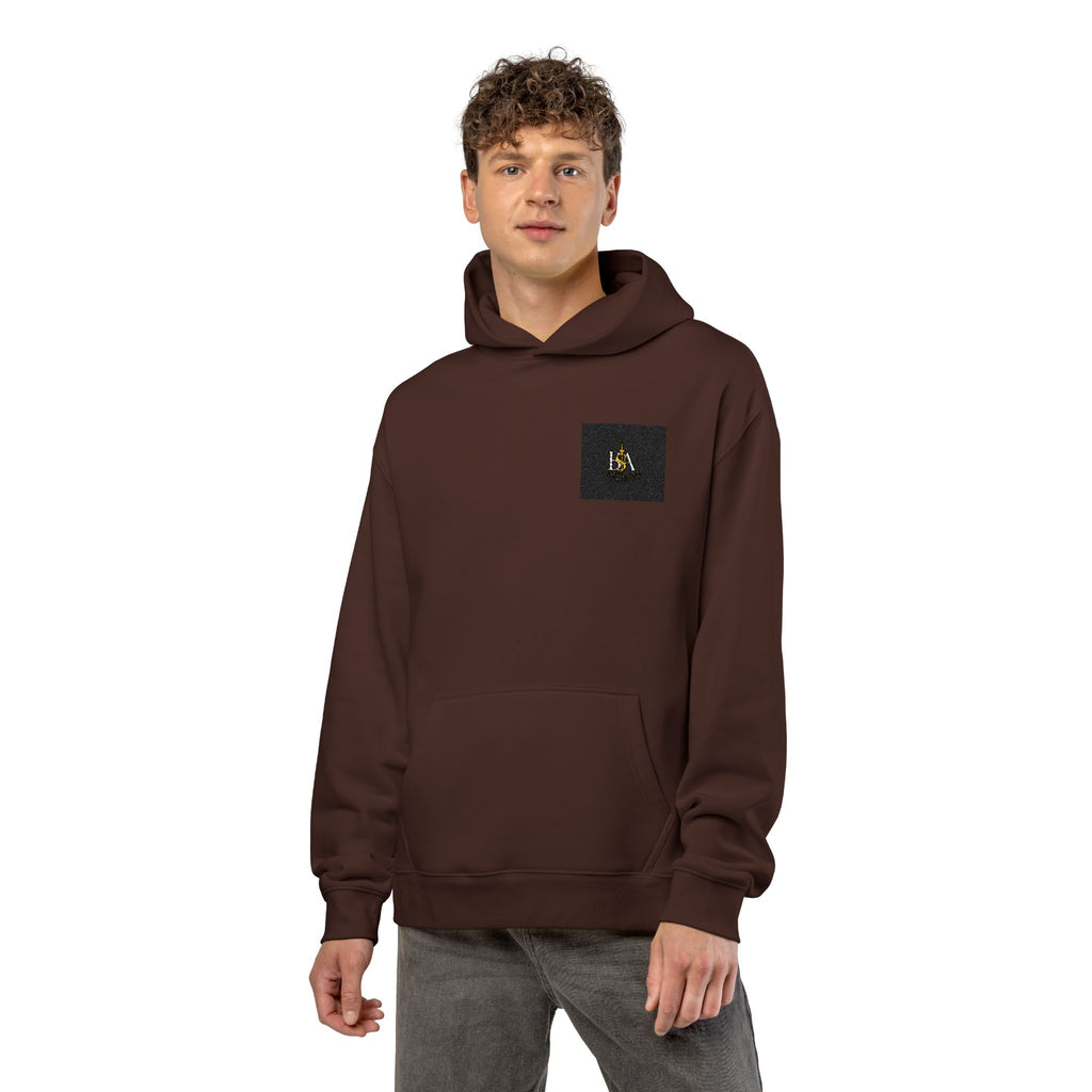 Relaxed Hoodie with Tiny Mountain Patch – Minimal Cozy Outdoor Graphic Hoodie