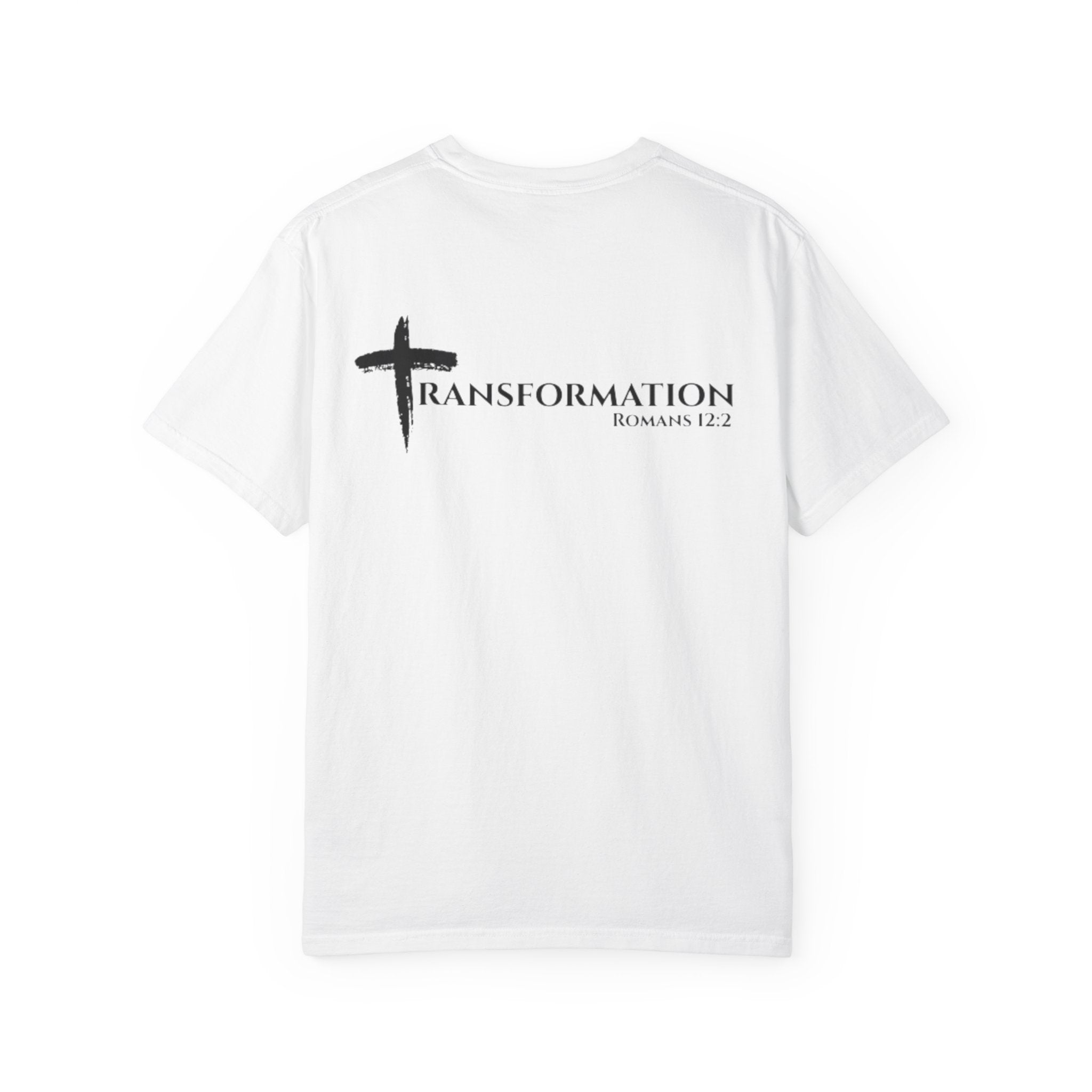 Transformation Cross T-Shirt — Christian Faith Scripture Tee (Romans 12:2)