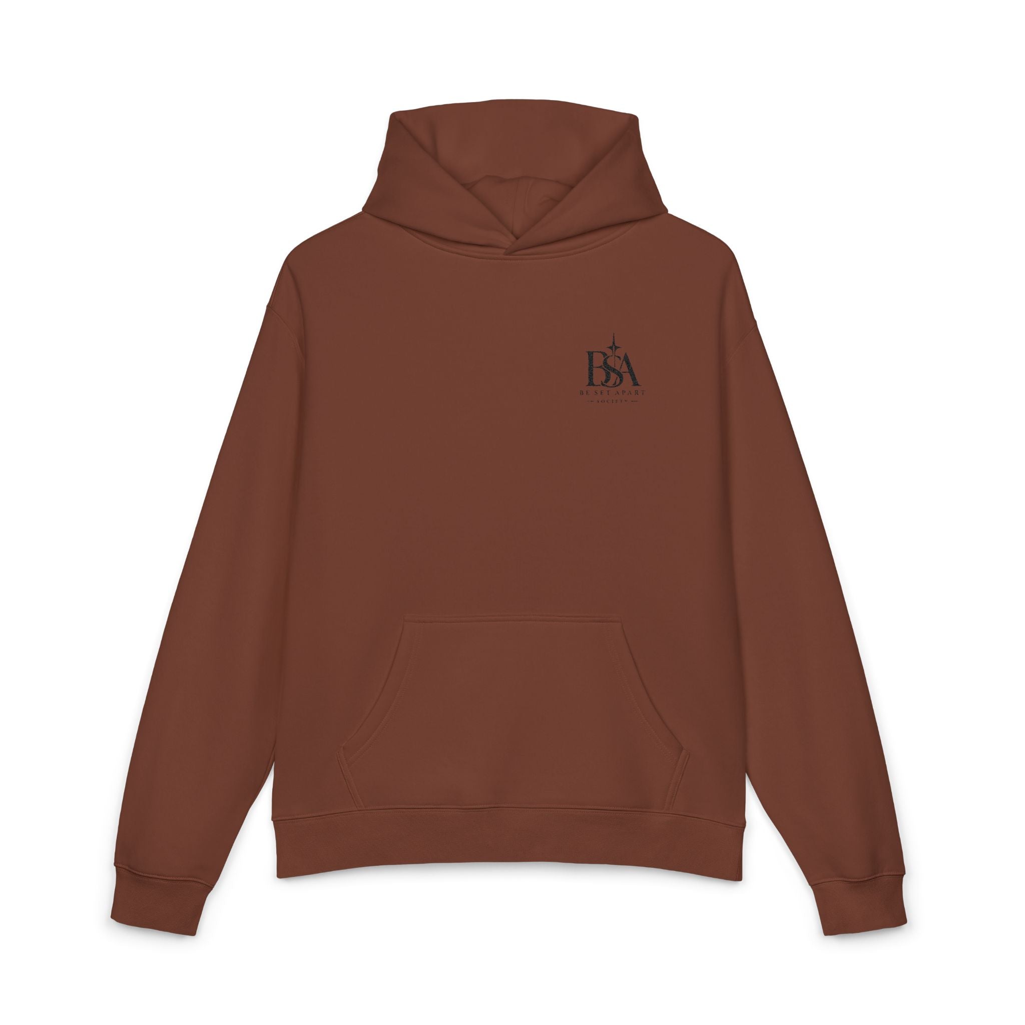 Relaxed Hoodie with Tiny Mountain Patch – Minimal Cozy Outdoor Graphic Hoodie