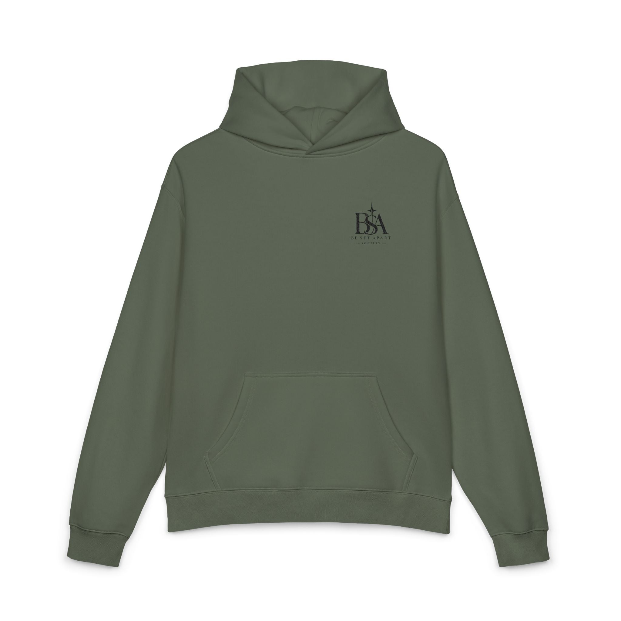 Relaxed Hoodie with Tiny Mountain Patch – Minimal Cozy Outdoor Graphic Hoodie