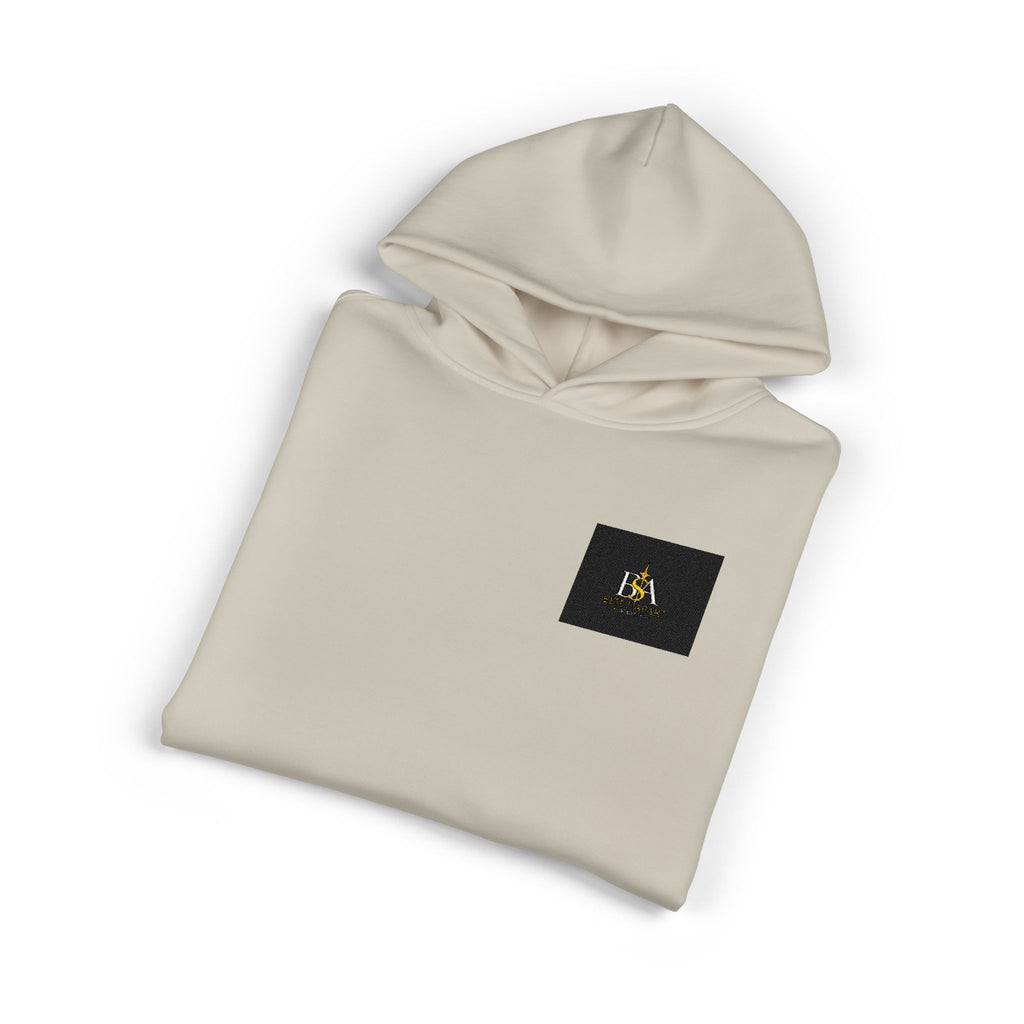 Relaxed Hoodie with Tiny Mountain Patch – Minimal Cozy Outdoor Graphic Hoodie