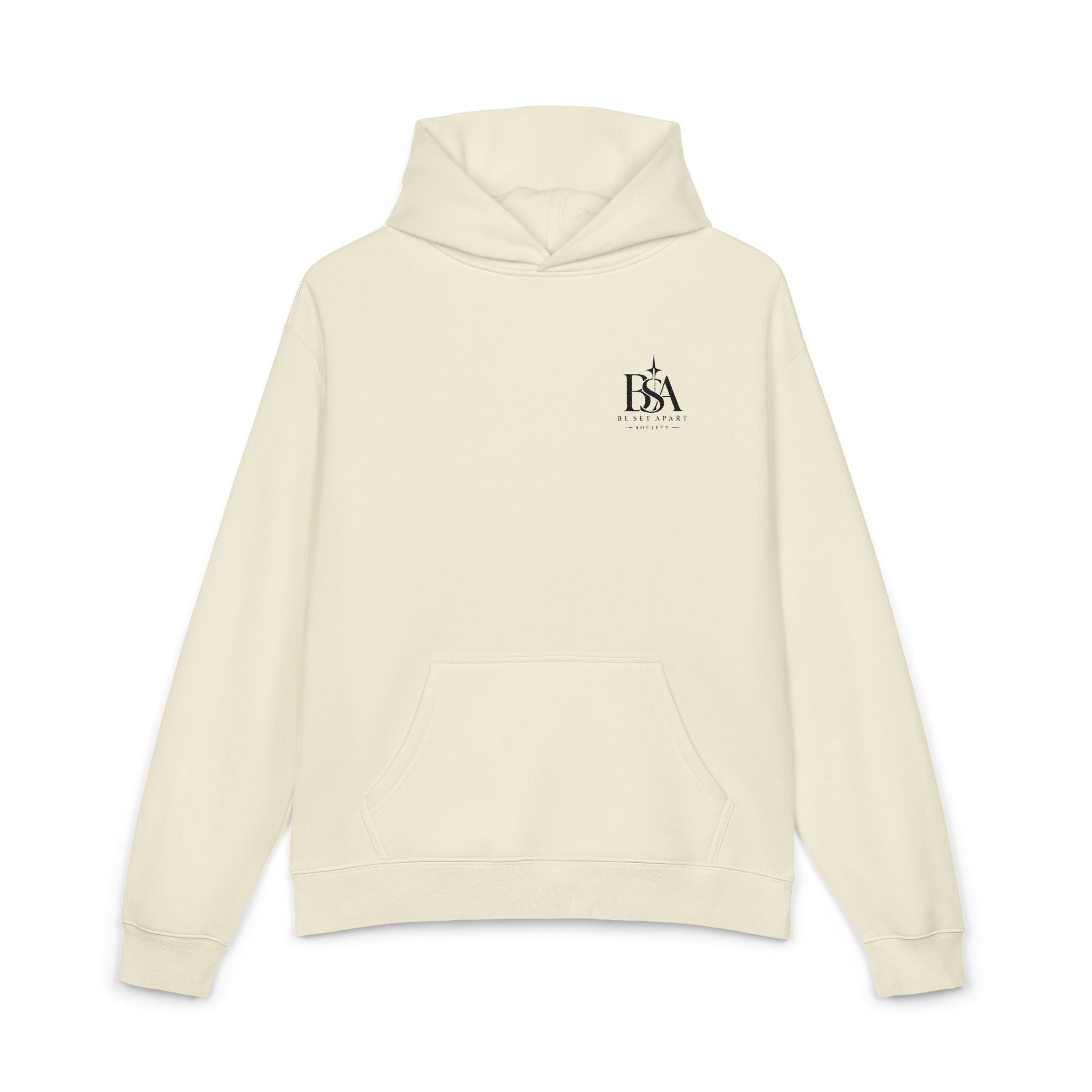 Relaxed Hoodie with Tiny Mountain Patch – Minimal Cozy Outdoor Graphic Hoodie