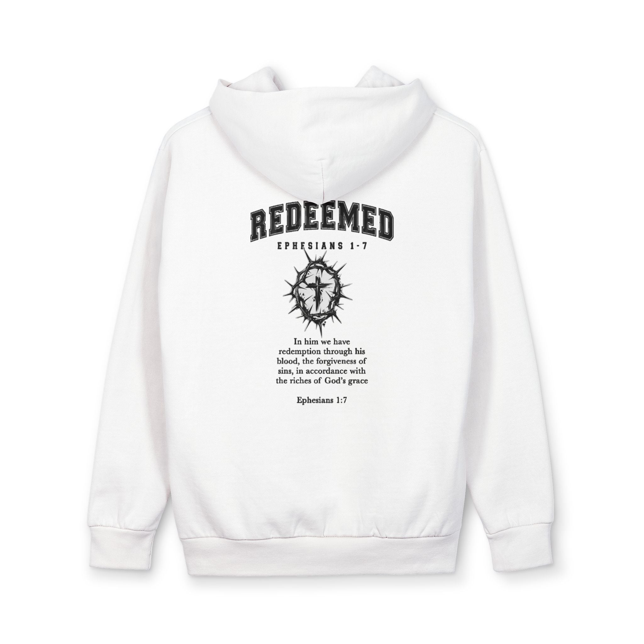 Redeemed Hoodie — Christian Scripture Pullover (Ephesians 1:7)