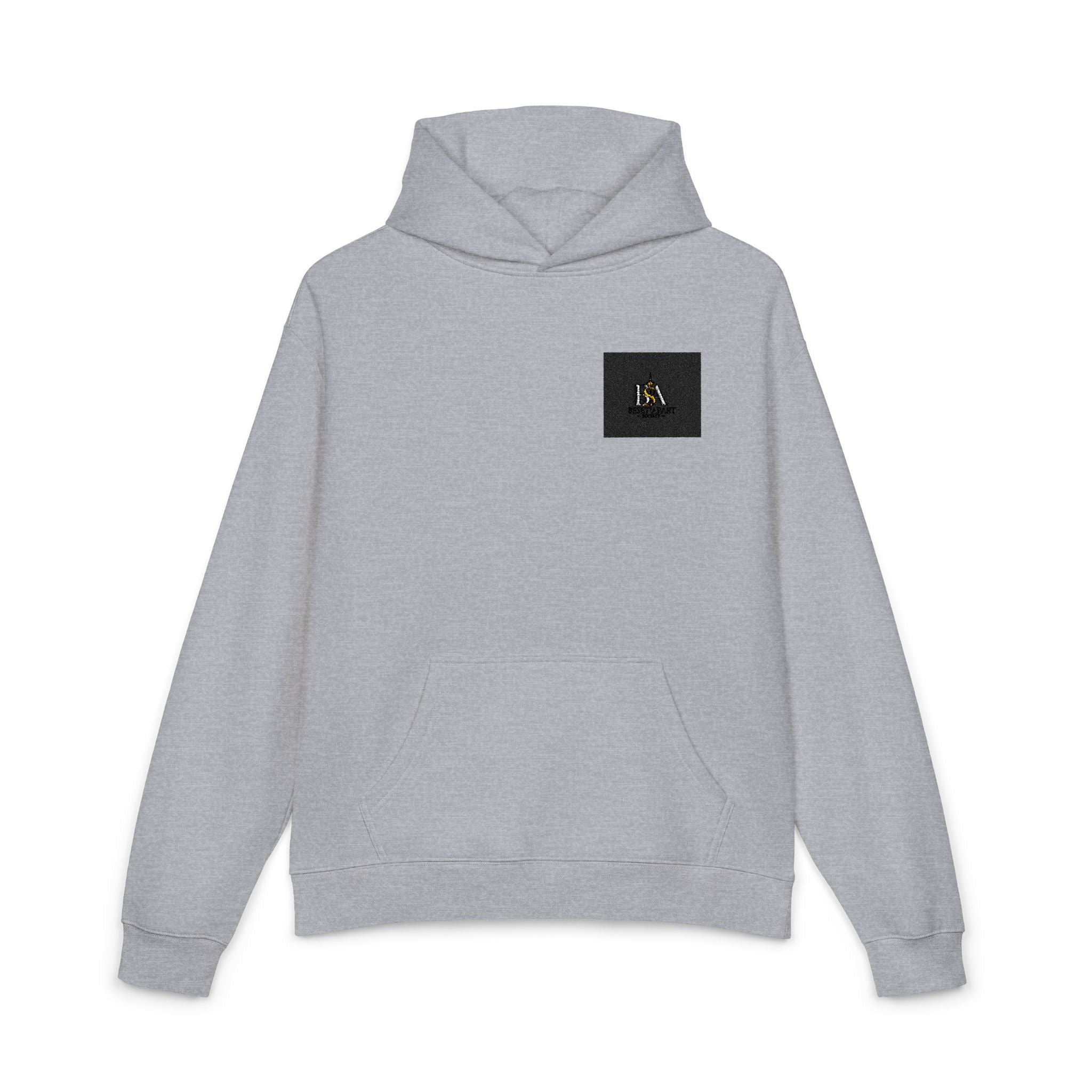 Relaxed Hoodie with Tiny Mountain Patch – Minimal Cozy Outdoor Graphic Hoodie