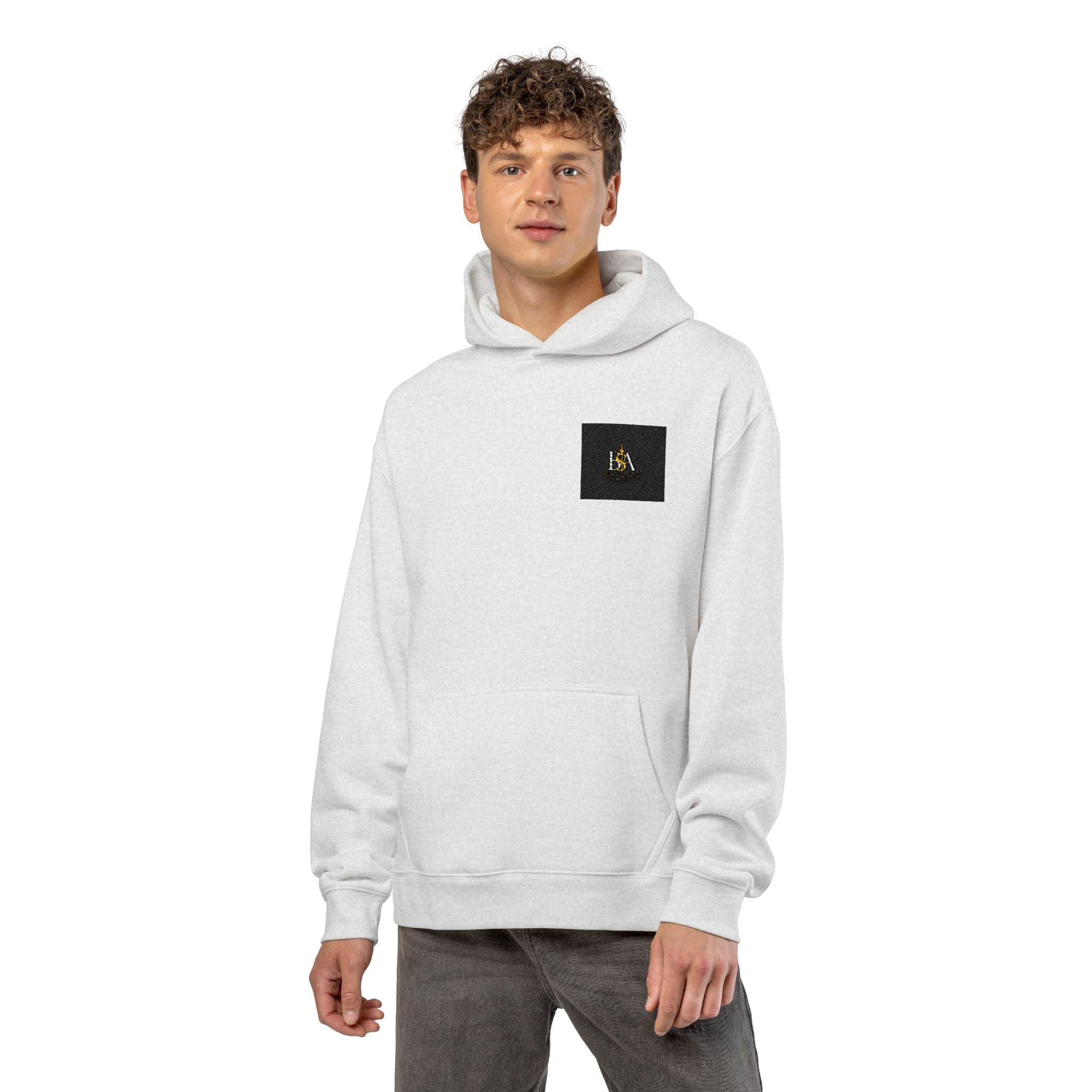 Relaxed Hoodie with Tiny Mountain Patch – Minimal Cozy Outdoor Graphic Hoodie