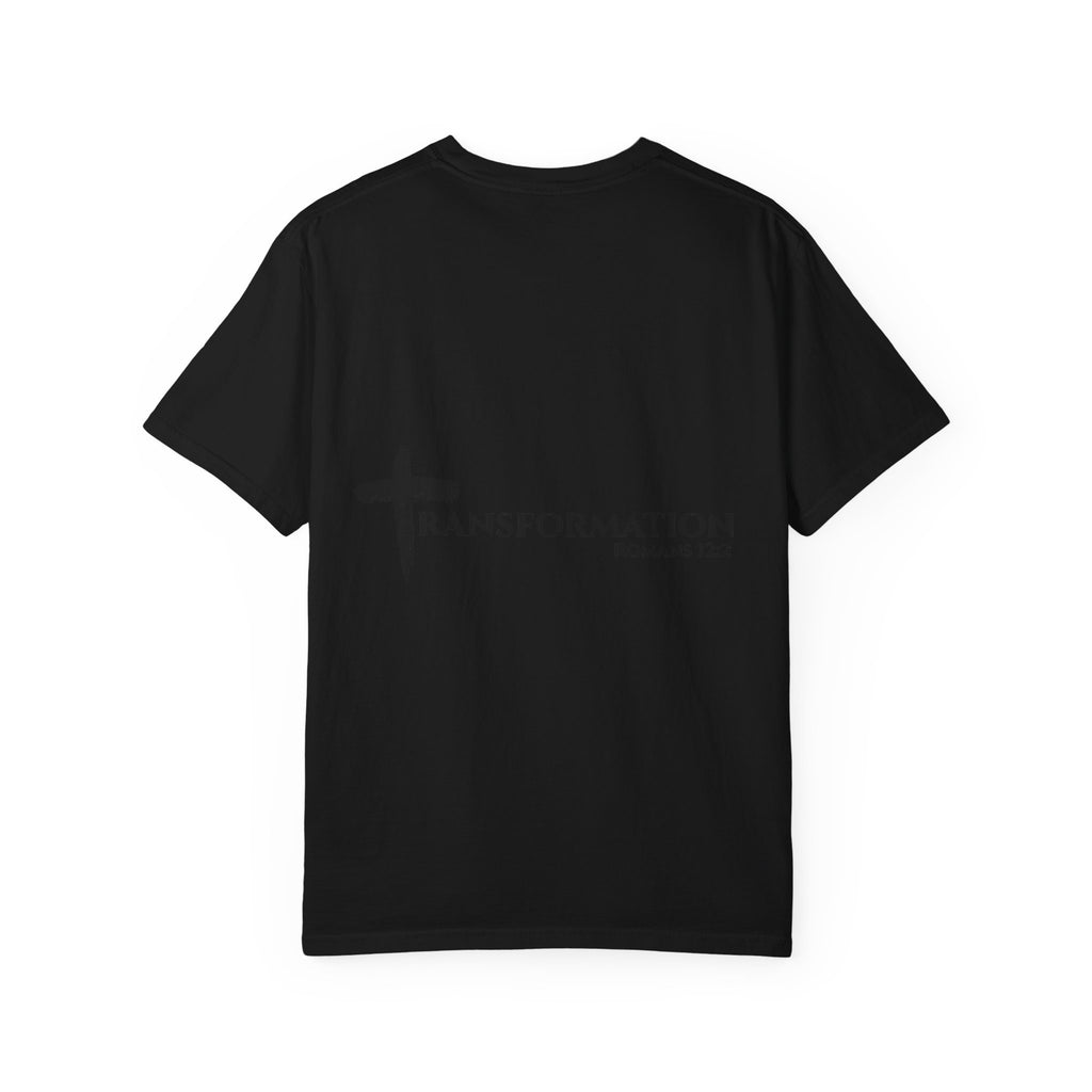 Transformation Cross T-Shirt — Christian Faith Scripture Tee (Romans 12:2)