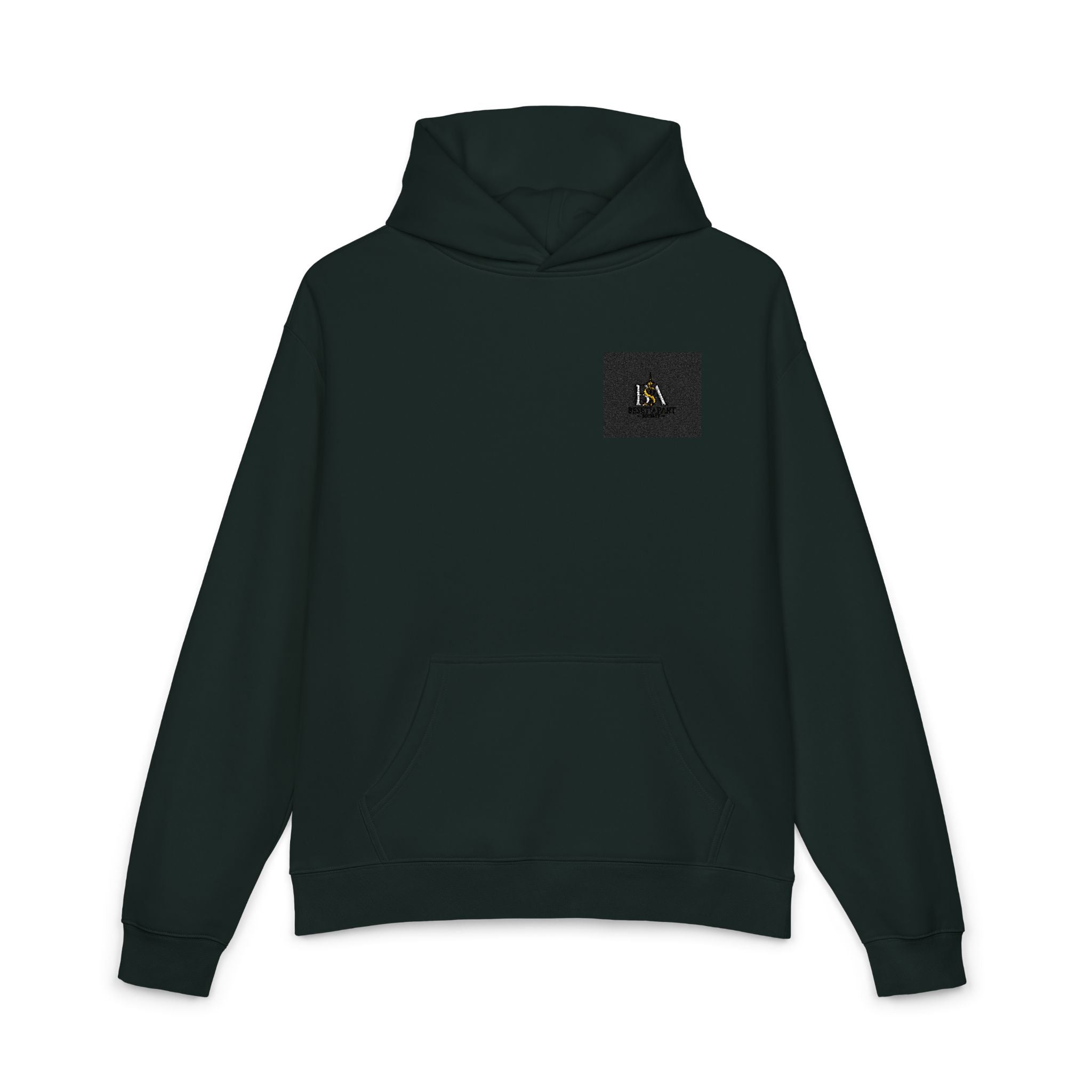 Relaxed Hoodie with Tiny Mountain Patch – Minimal Cozy Outdoor Graphic Hoodie
