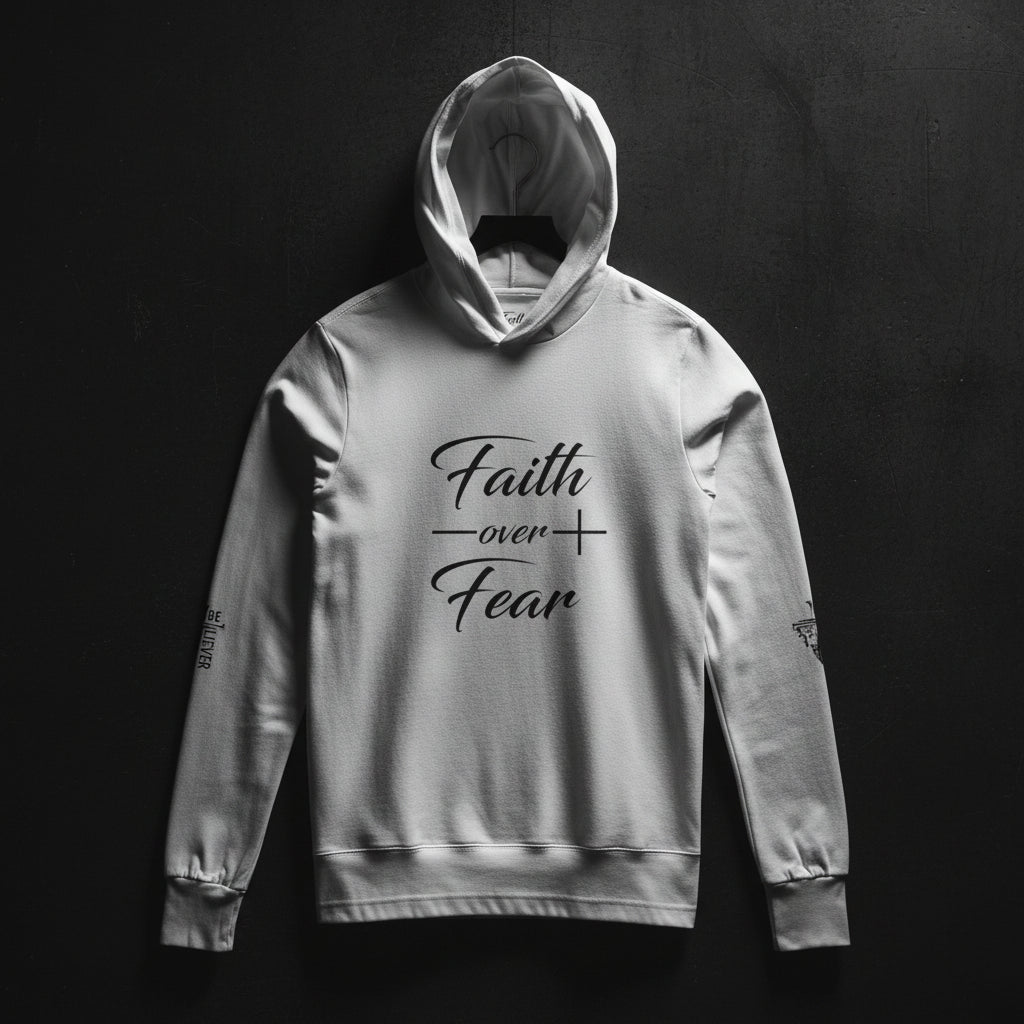 Faith Over Fear Hooded Long Sleeve Tee — "Believer" Back Graphic