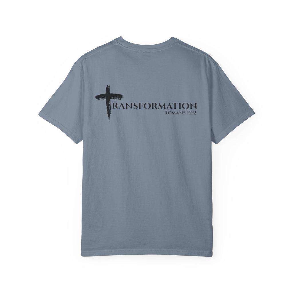Transformation Cross T-Shirt — Christian Faith Scripture Tee (Romans 12:2)