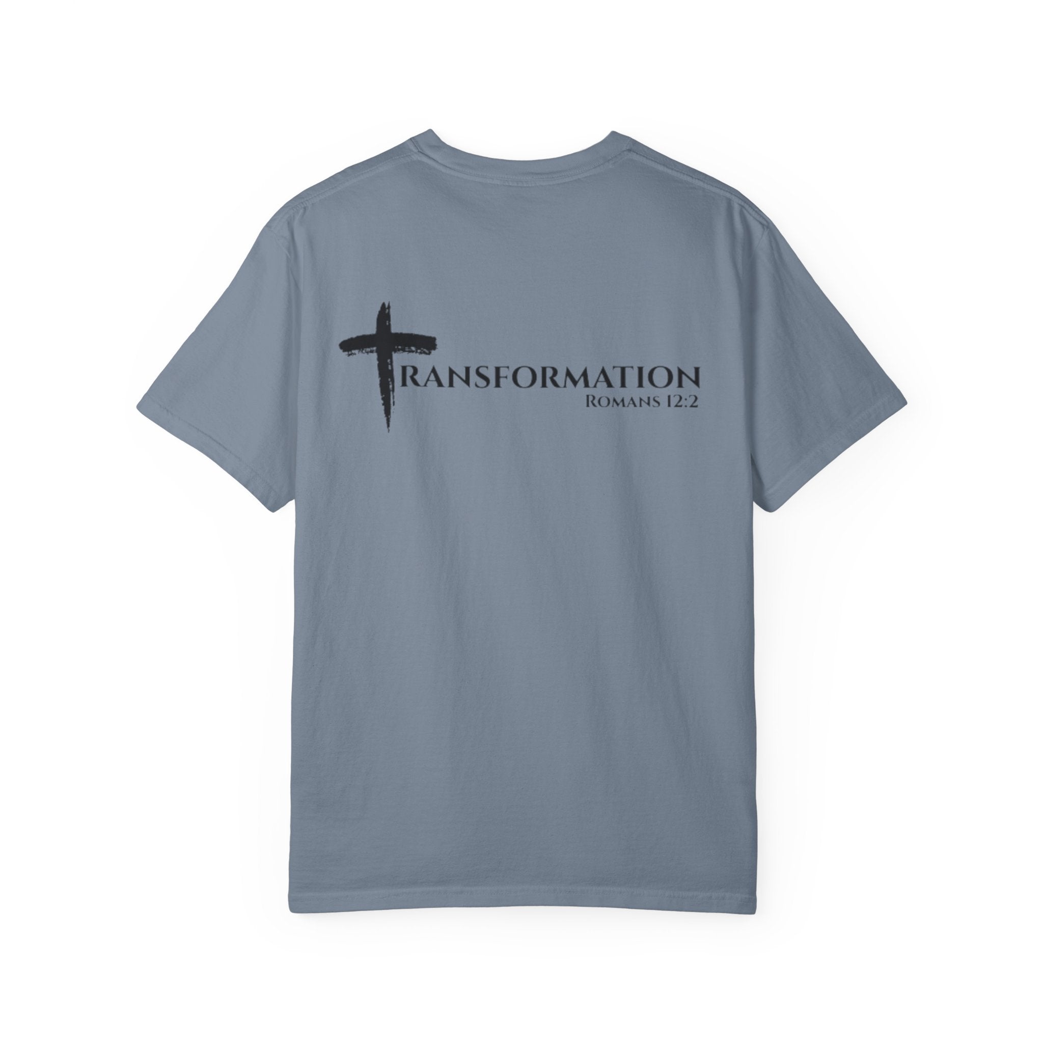 Transformation Cross T-Shirt — Christian Faith Scripture Tee (Romans 12:2)