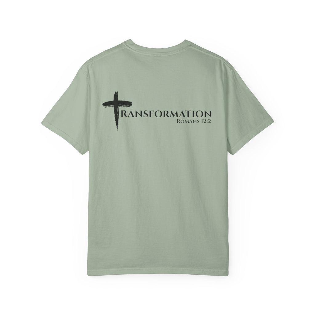 Transformation Cross T-Shirt — Christian Faith Scripture Tee (Romans 12:2)