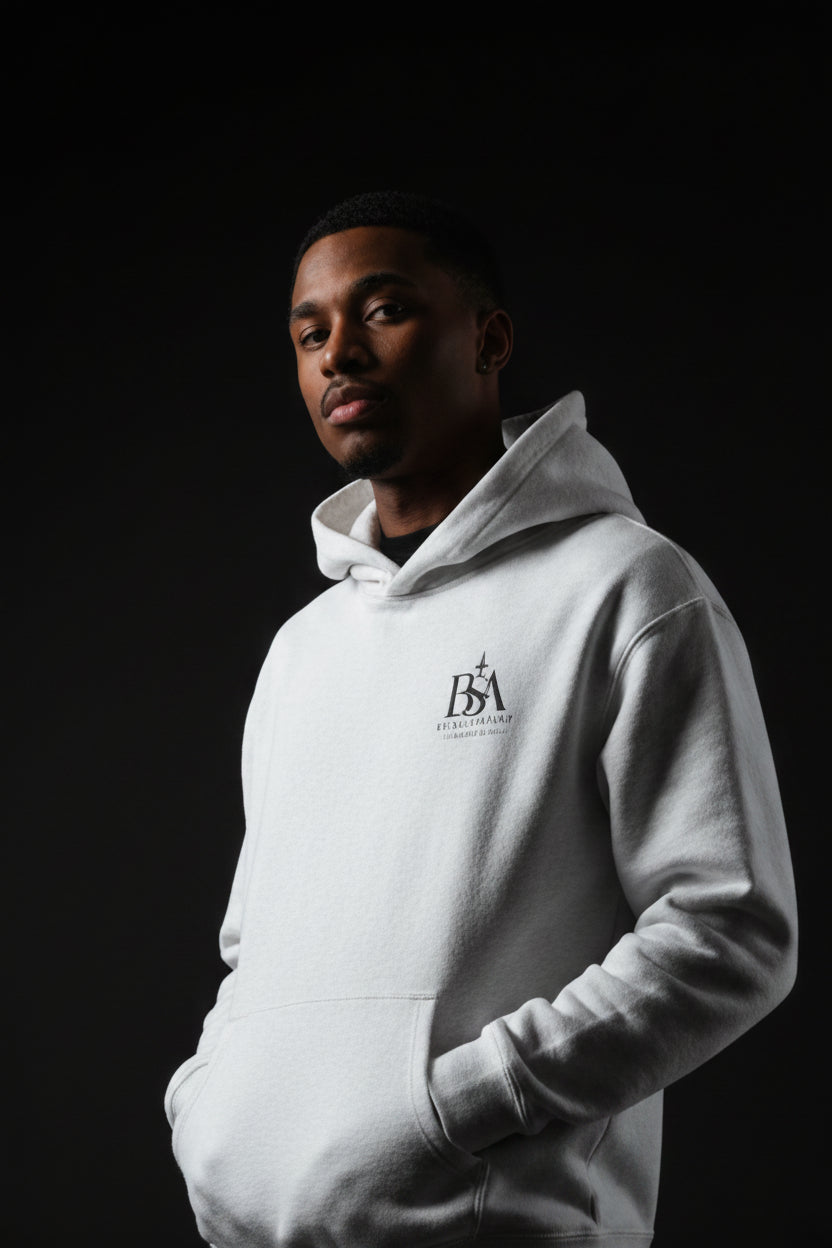 Relaxed Hoodie with Tiny Mountain Patch – Minimal Cozy Outdoor Graphic Hoodie