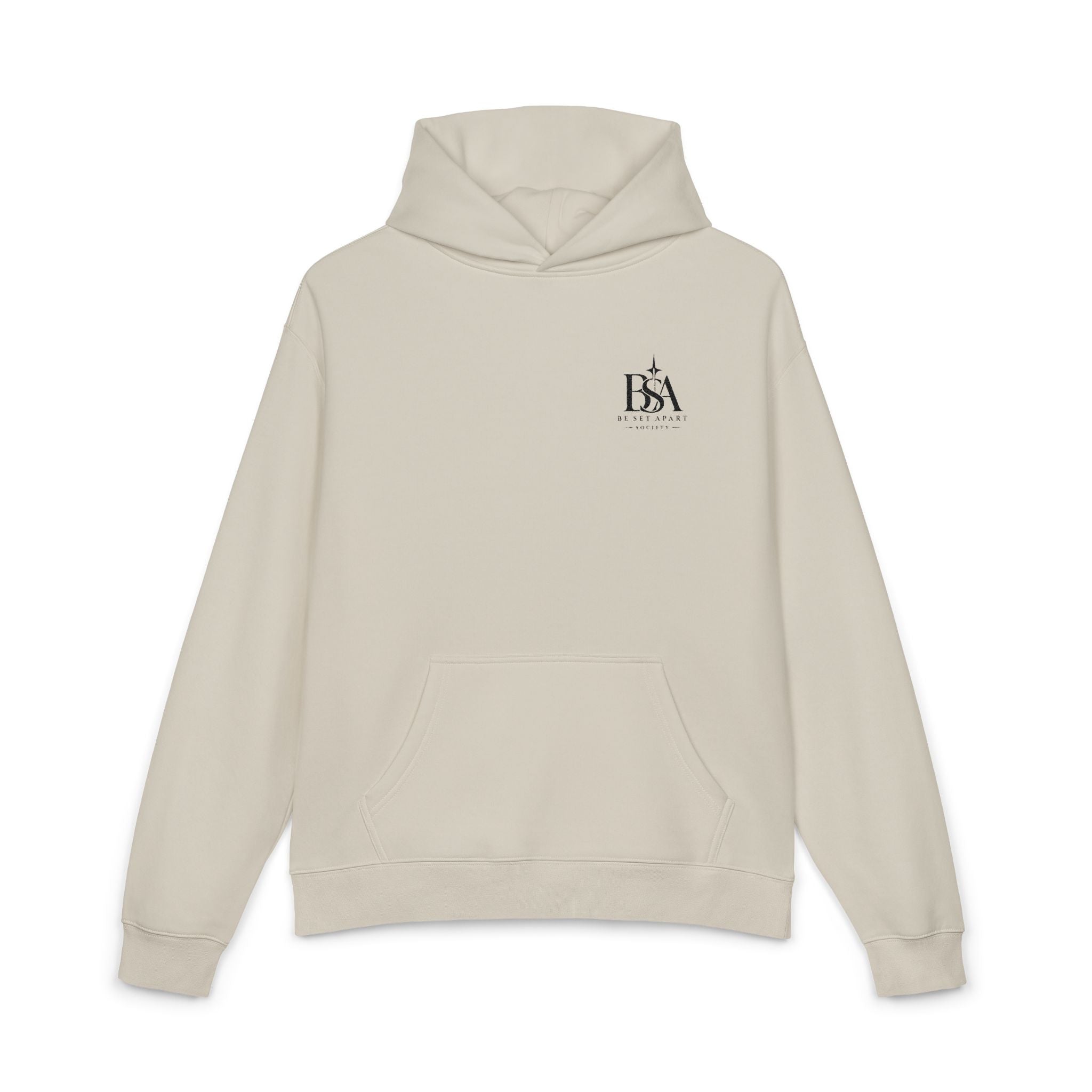 Relaxed Hoodie with Tiny Mountain Patch – Minimal Cozy Outdoor Graphic Hoodie
