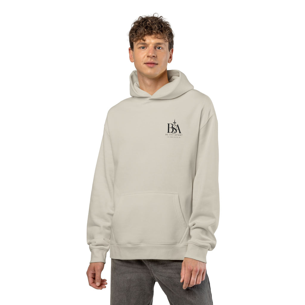 Relaxed Hoodie with Tiny Mountain Patch – Minimal Cozy Outdoor Graphic Hoodie