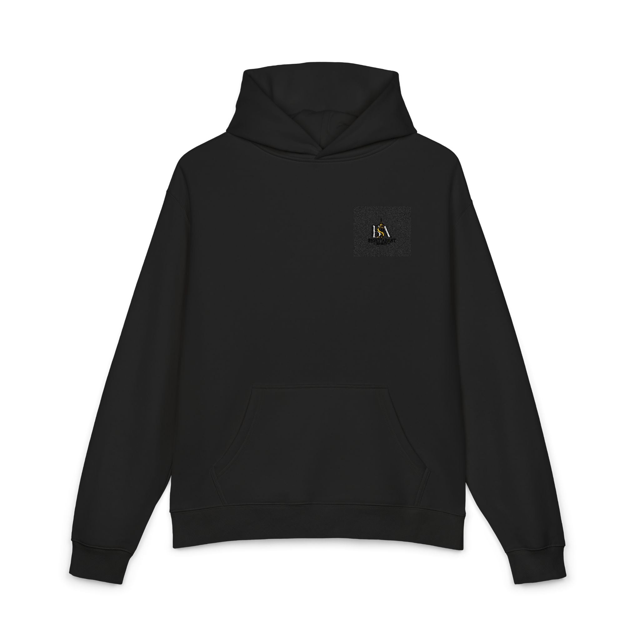 Relaxed Hoodie with Tiny Mountain Patch – Minimal Cozy Outdoor Graphic Hoodie